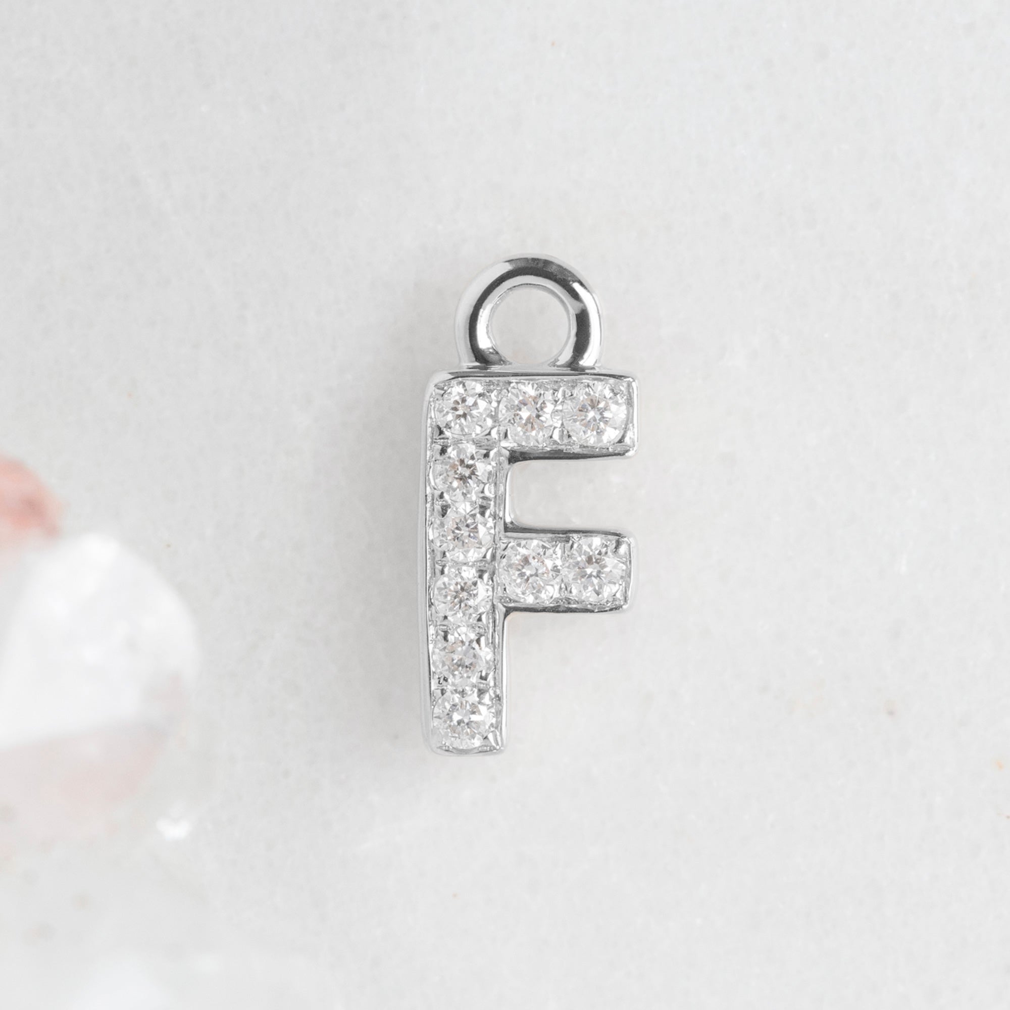 The White Diamond Pavé Letter Charm | White Gold