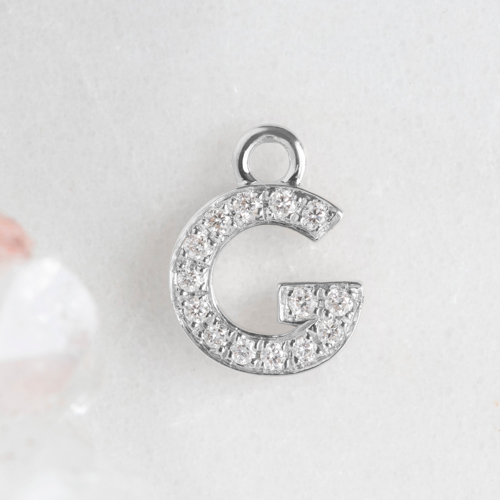 The White Diamond Pavé Letter Charm | White Gold