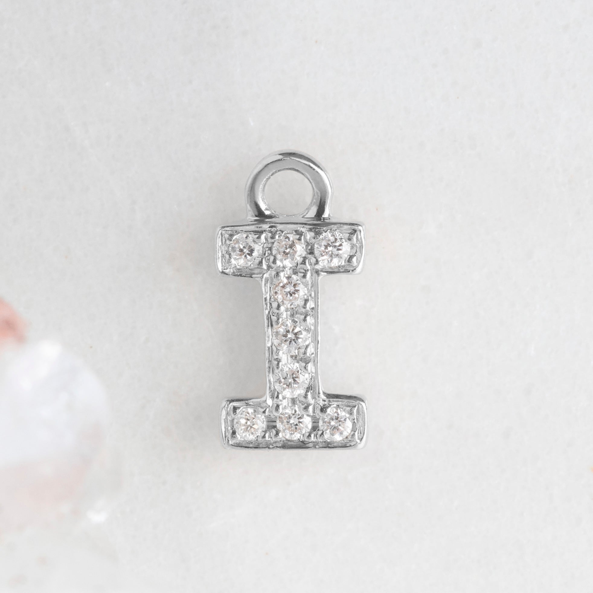 The White Diamond Pavé Letter Charm | White Gold