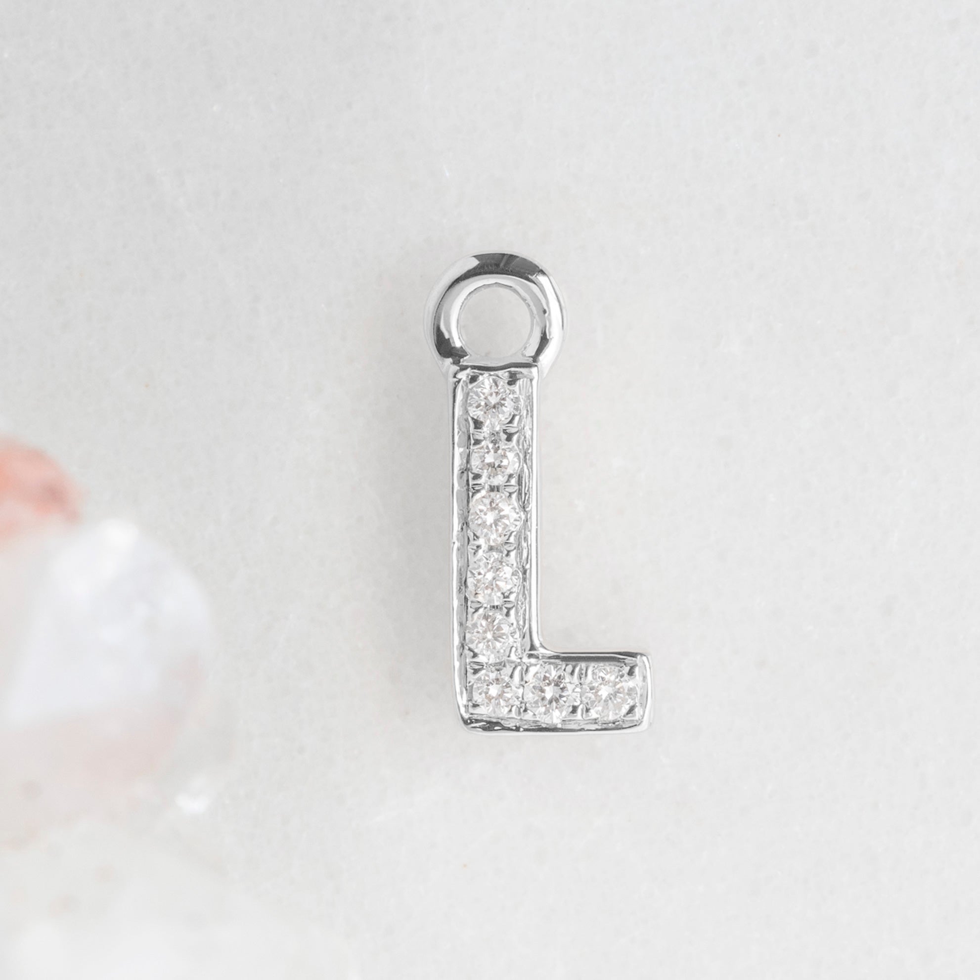 The White Diamond Pavé Letter Charm | White Gold