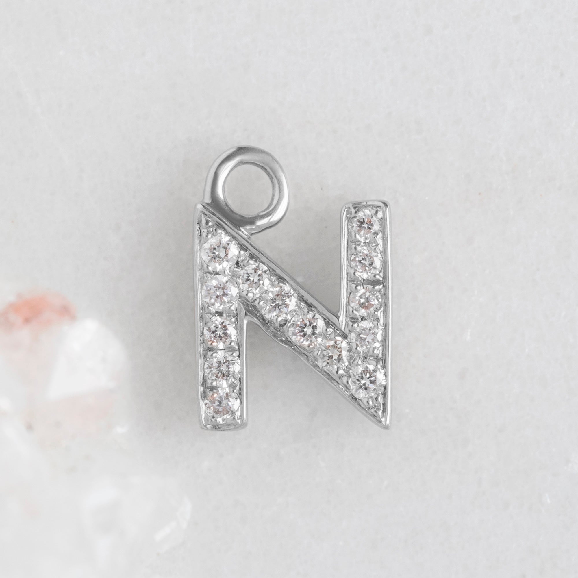 The White Diamond Pavé Letter Charm | White Gold