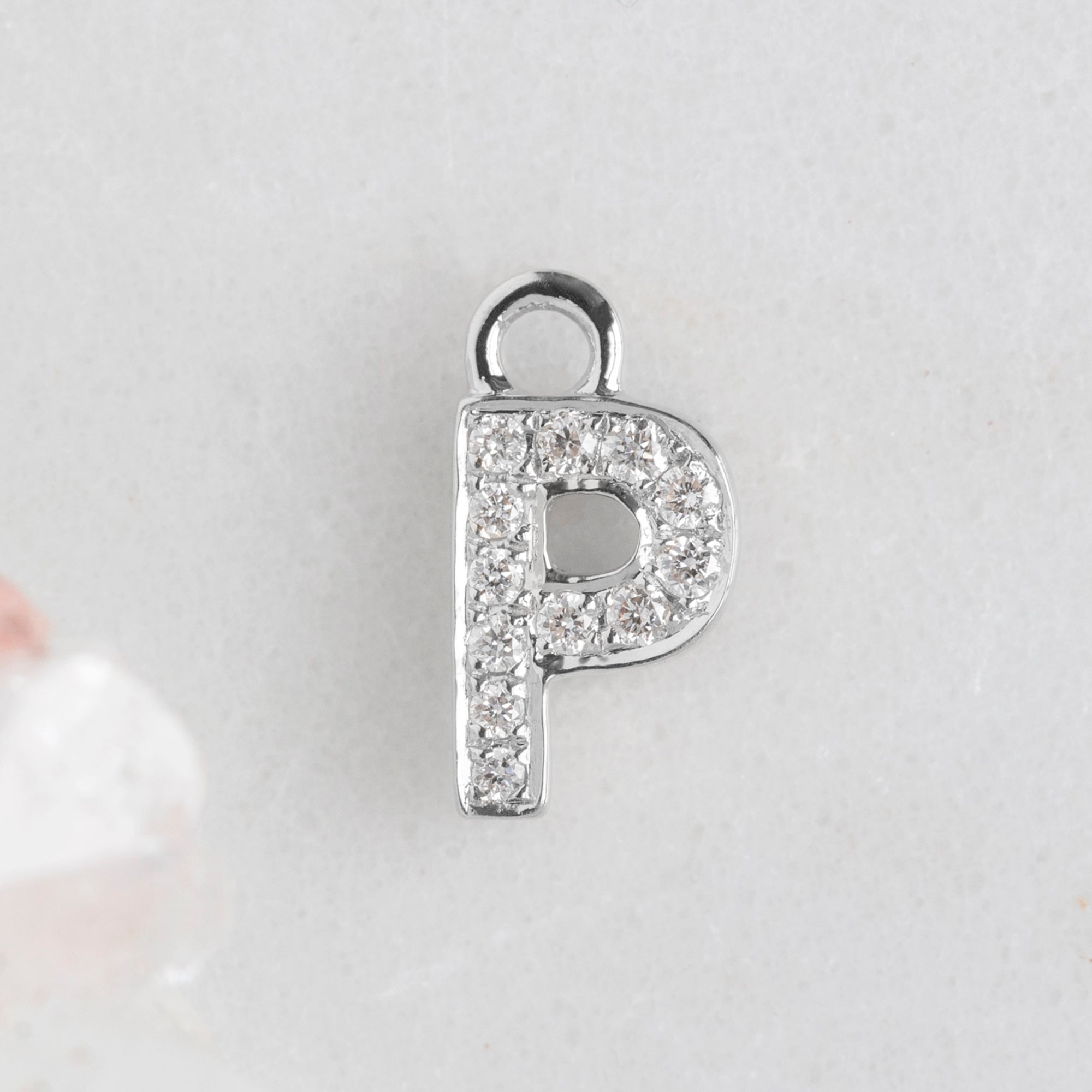 The White Diamond Pavé Letter Charm | White Gold