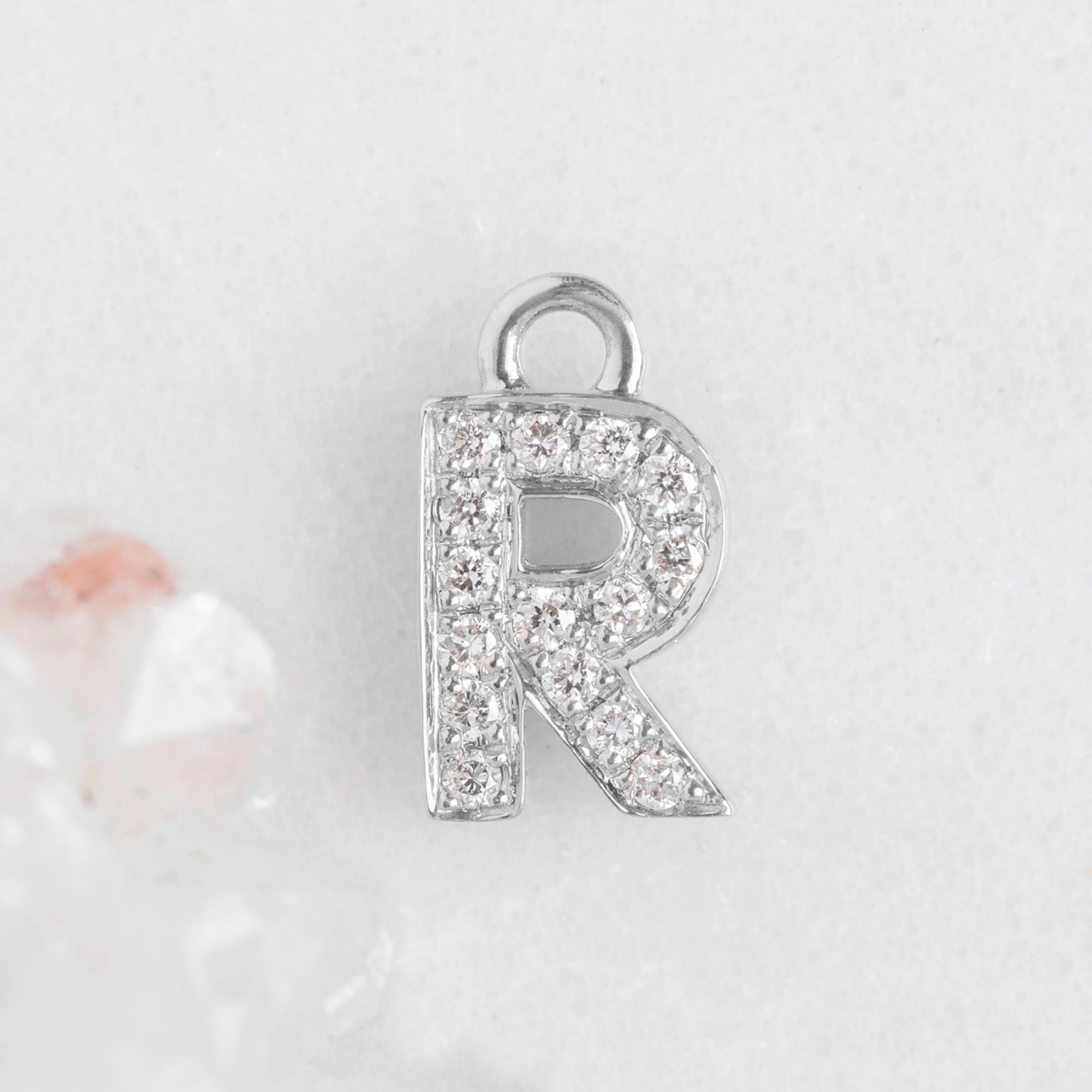 The White Diamond Pavé Letter Charm | White Gold