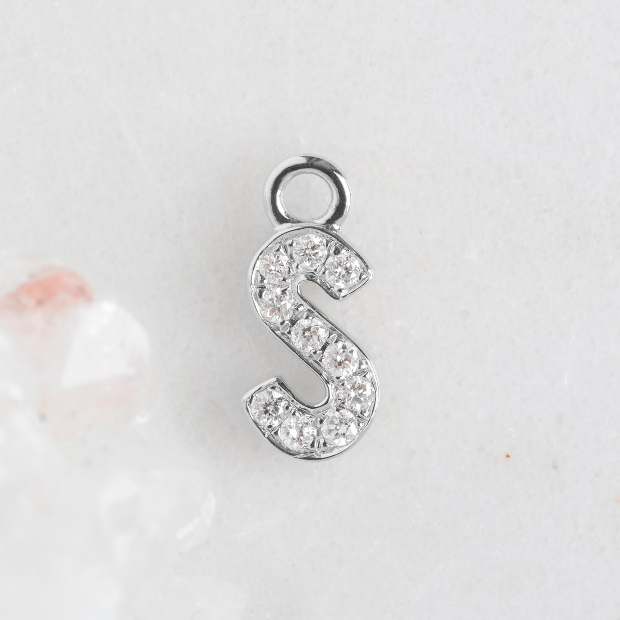 The White Diamond Pavé Letter Charm | White Gold