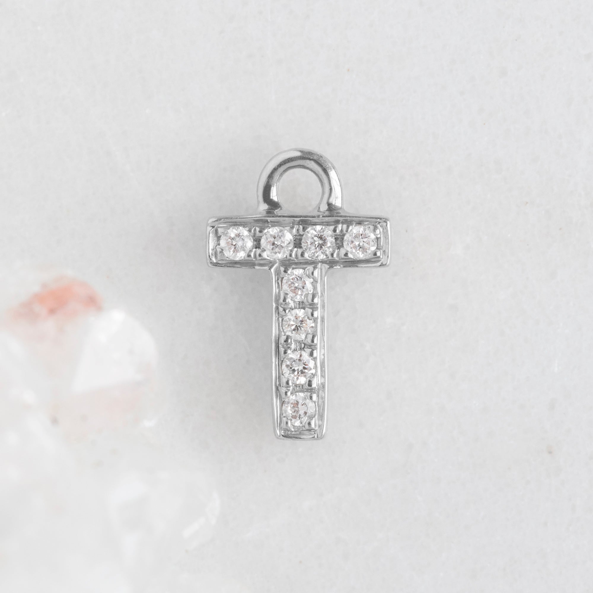 The White Diamond Pavé Letter Charm | White Gold