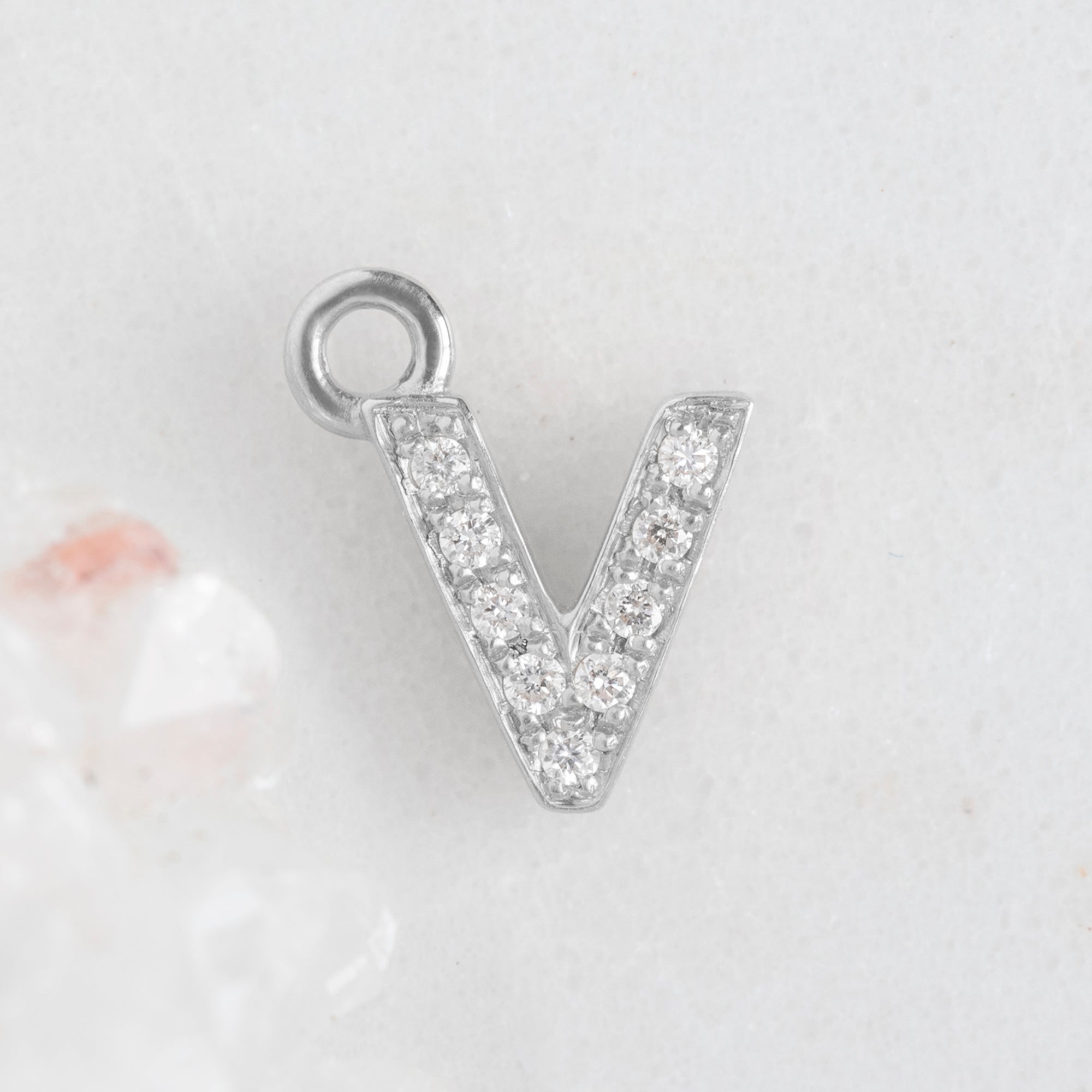 The White Diamond Pavé Letter Charm | White Gold