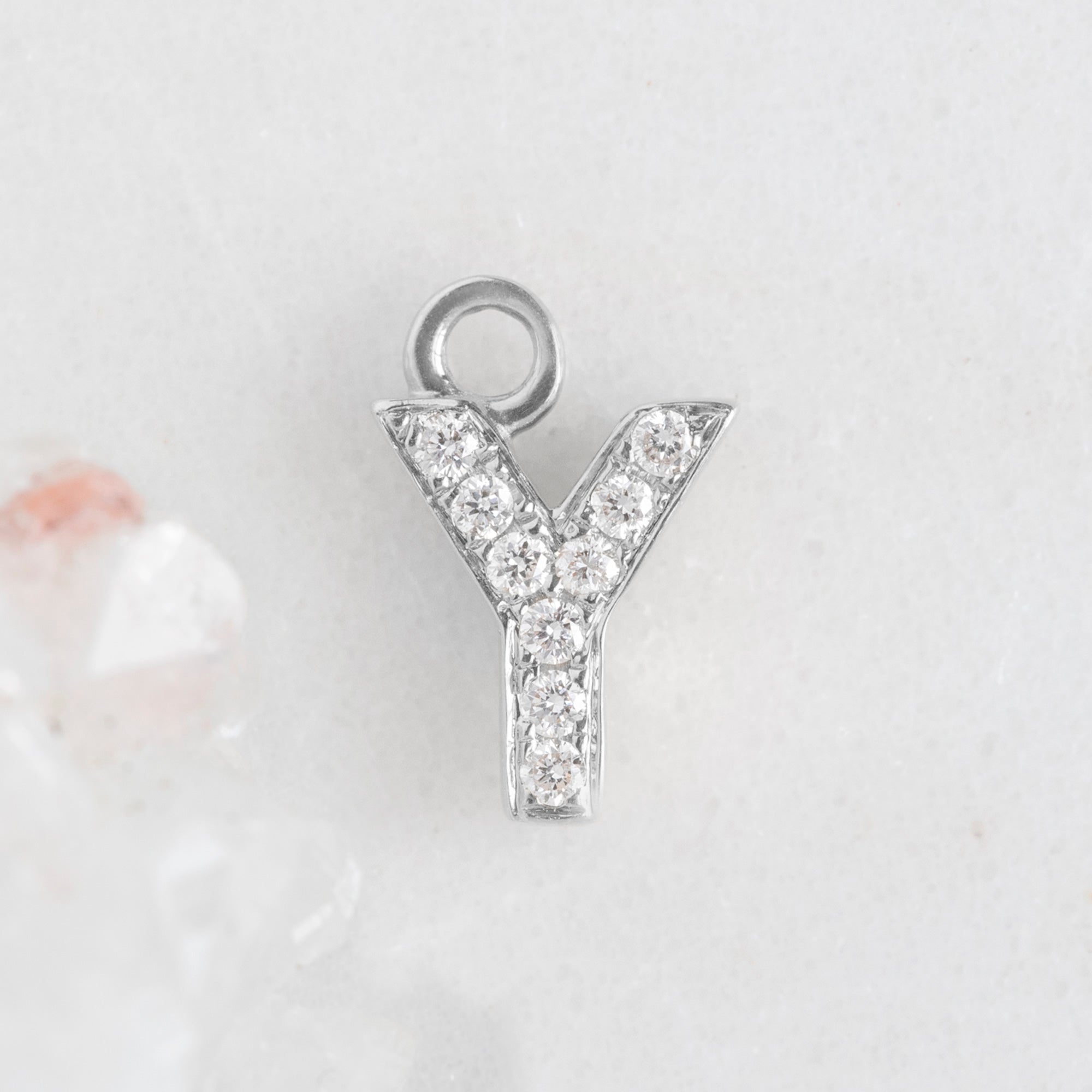 The White Diamond Pavé Letter Charm | White Gold