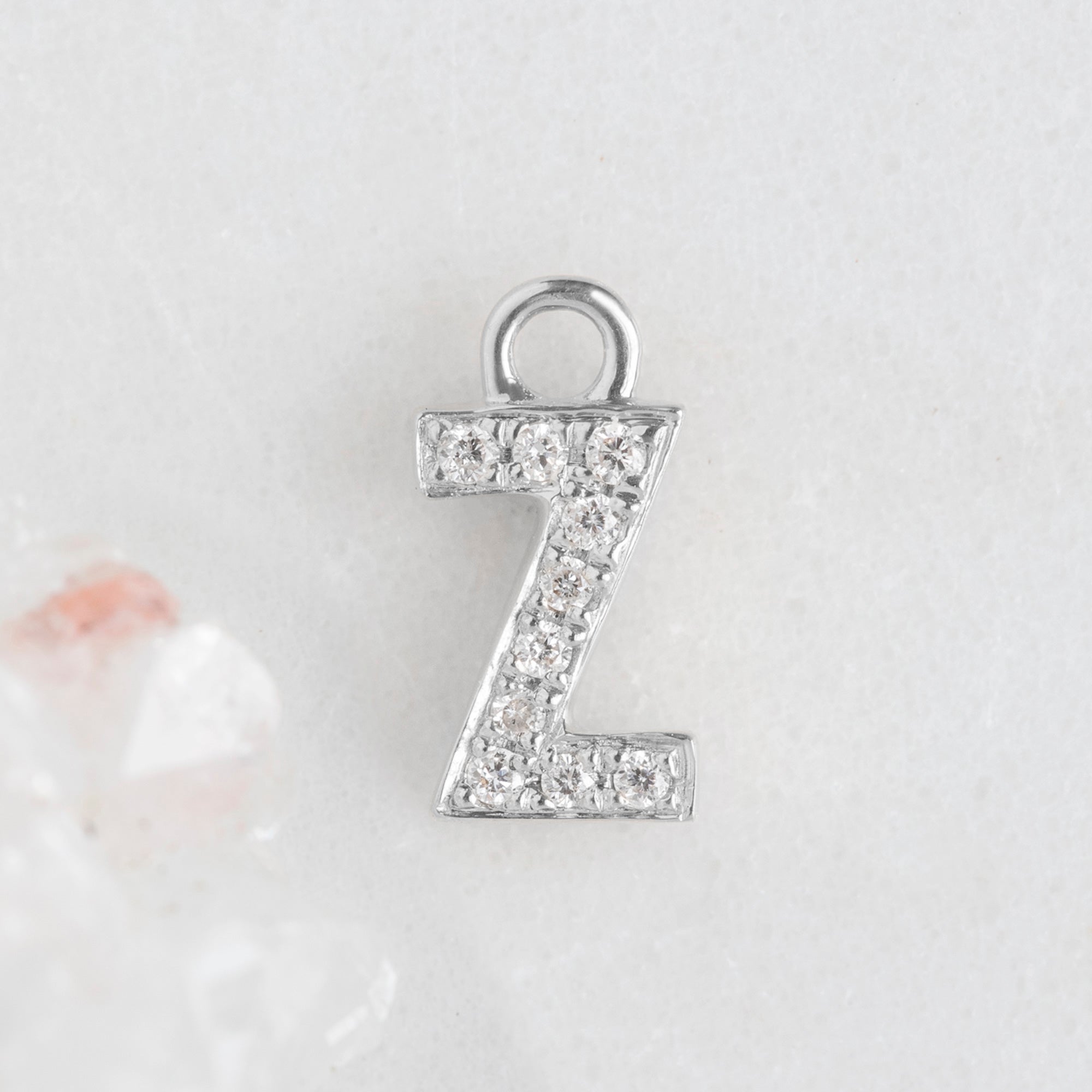 The White Diamond Pavé Letter Charm | White Gold