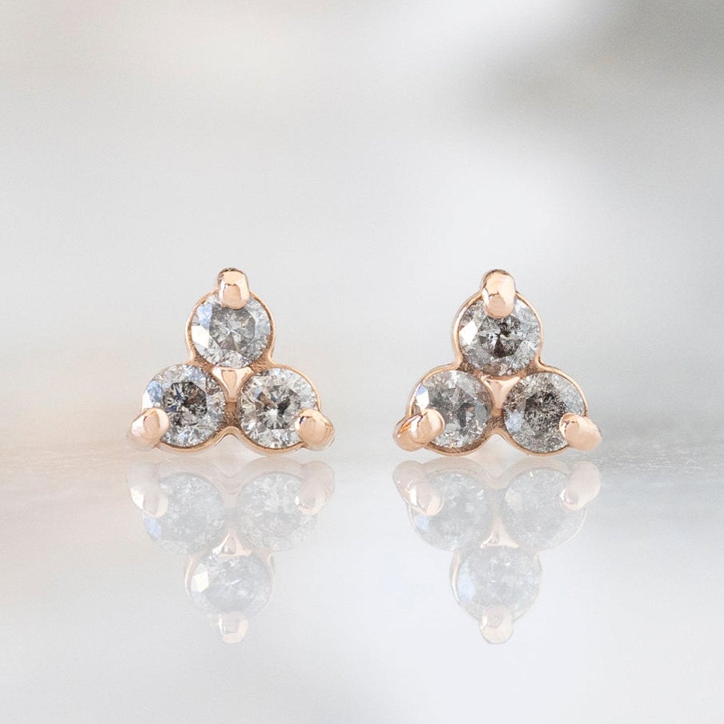The Salt and Pepper Diamond Cluster Stud Earrings | Yellow, Rose or White Gold