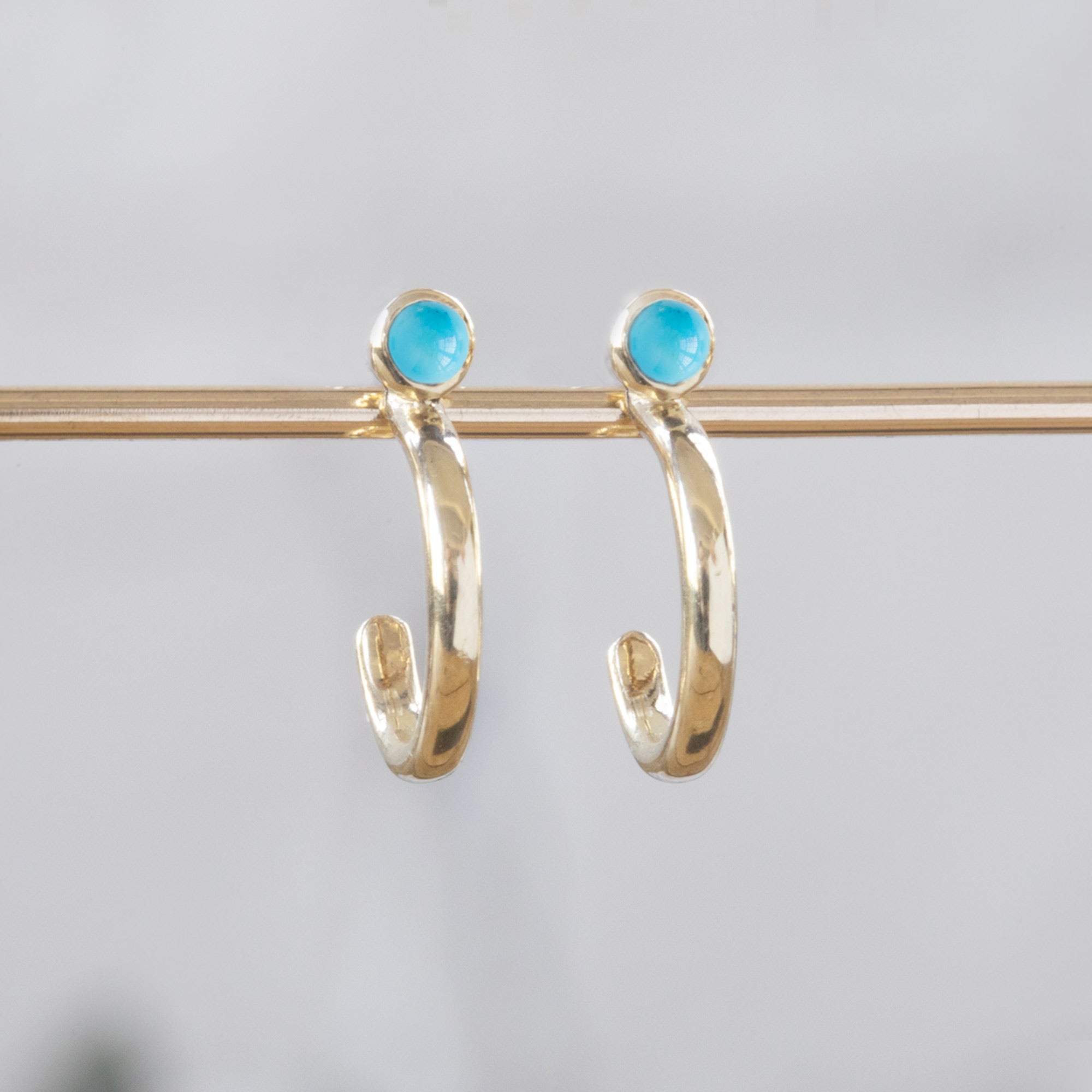 Turquoise Birthstone Hoop Earrings | Yellow, Rose or White Gold