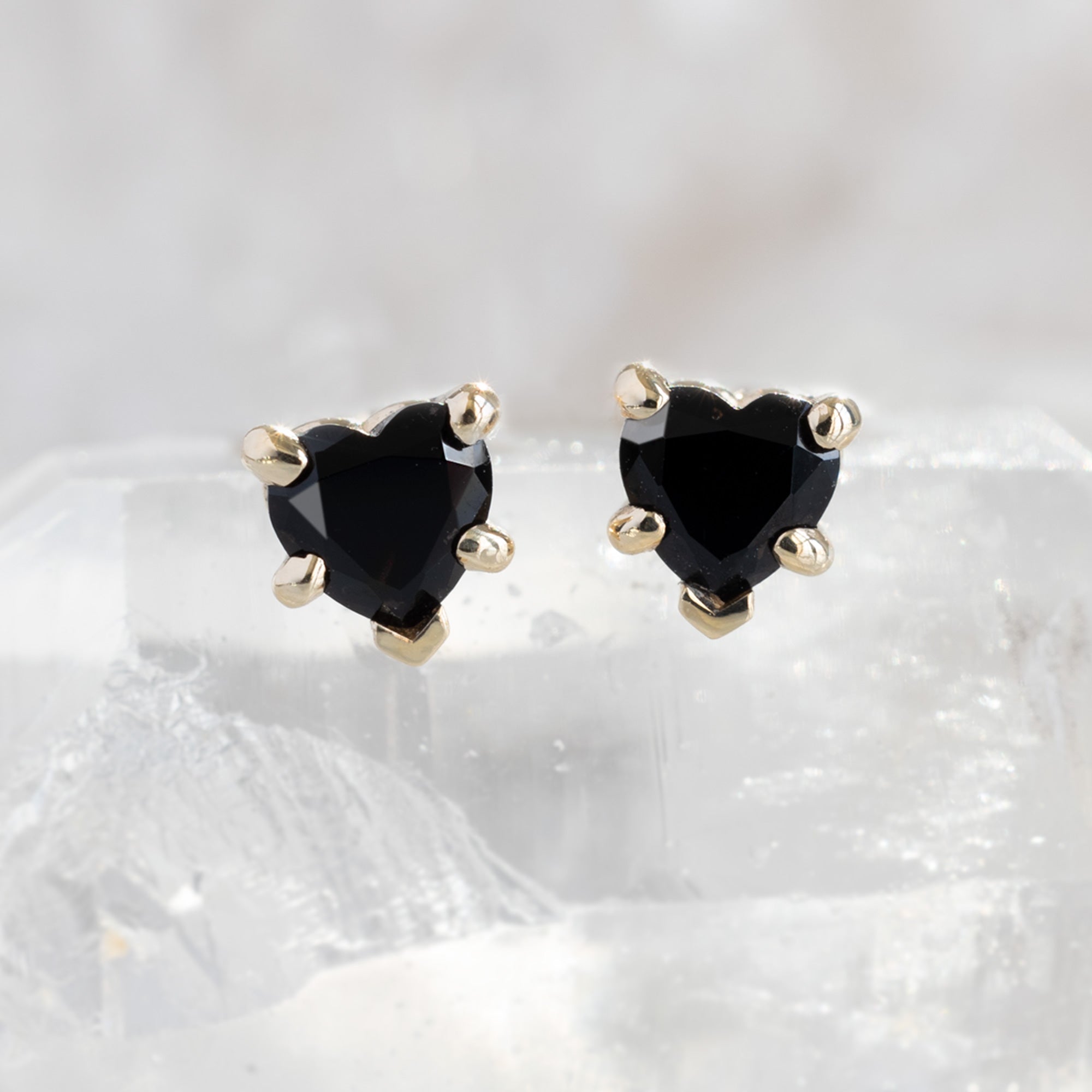 The Black Onyx Gemstone Heart Stud Earrings | Yellow, Rose or White Gold