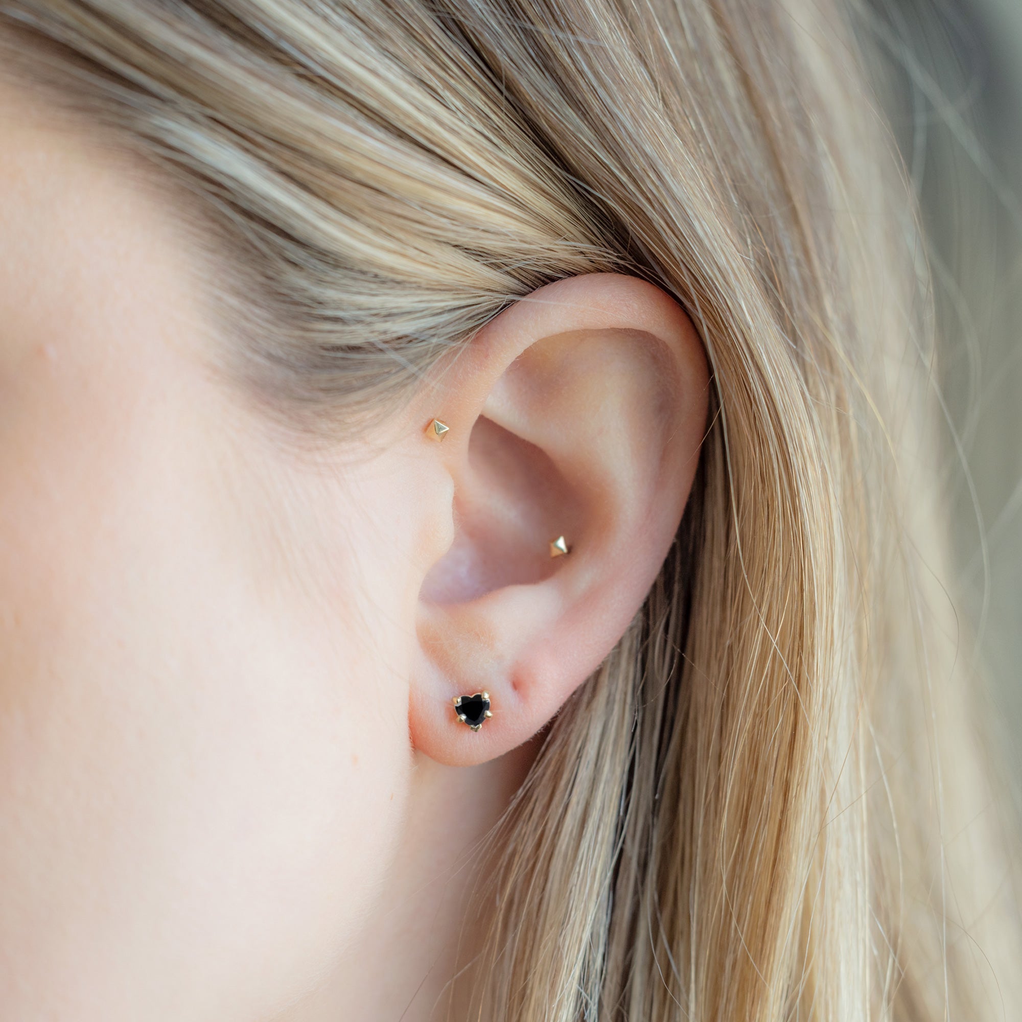 The Black Onyx Gemstone Heart Stud Earrings | Yellow, Rose or White Gold