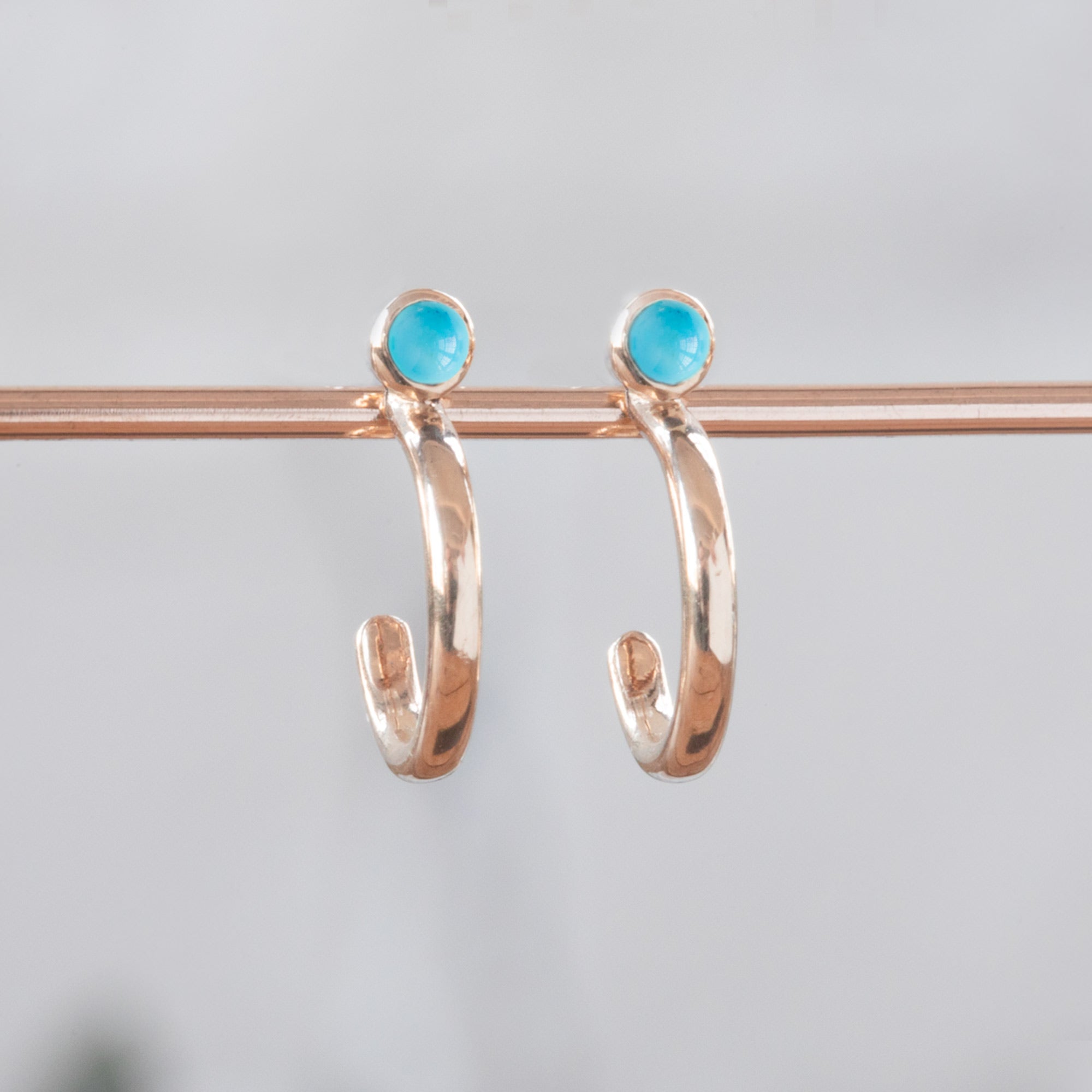 Turquoise Birthstone Hoop Earrings | Yellow, Rose or White Gold