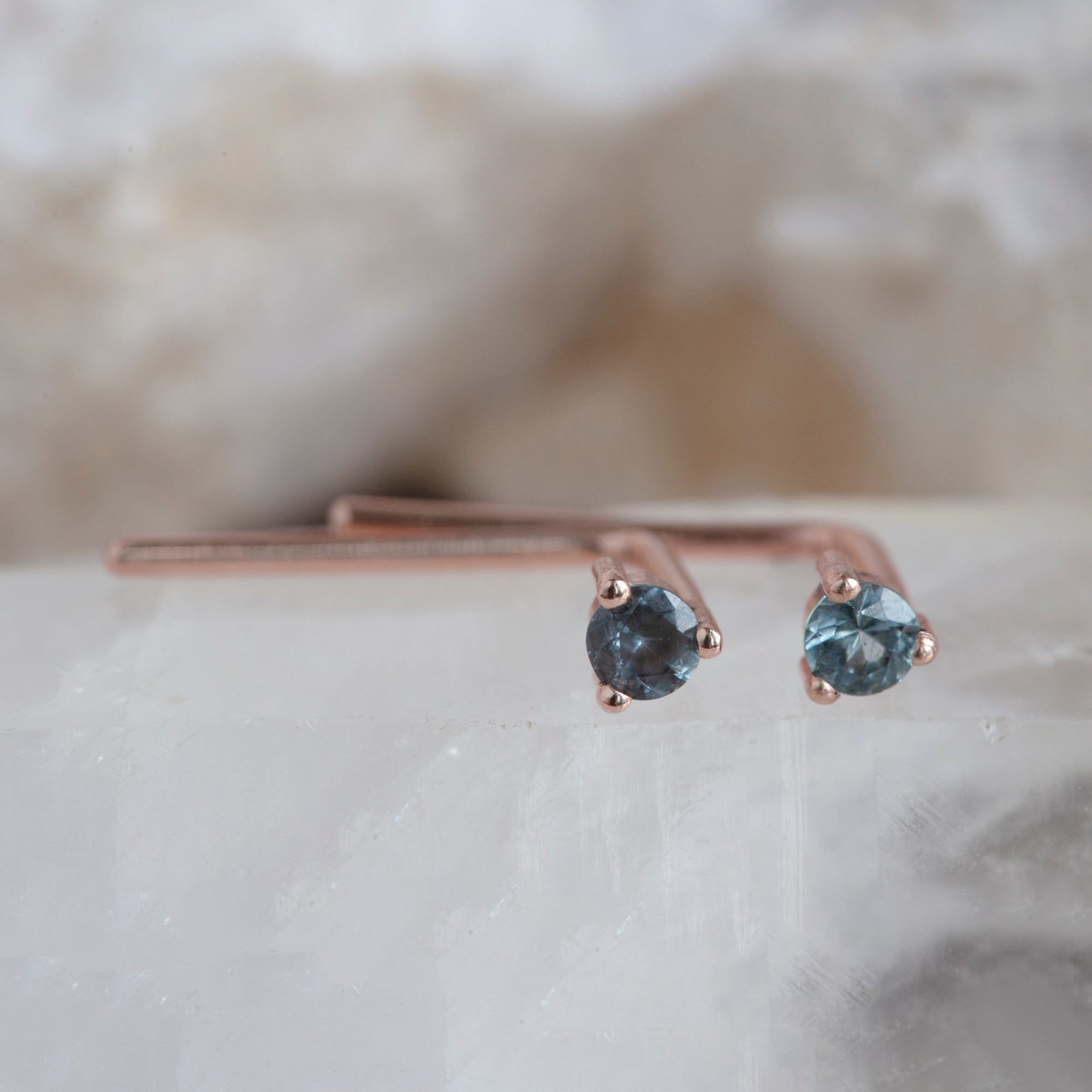 The Blue Montana Sapphire Staple Thread Earrings | Yellow, Rose, White or Sterling Silver