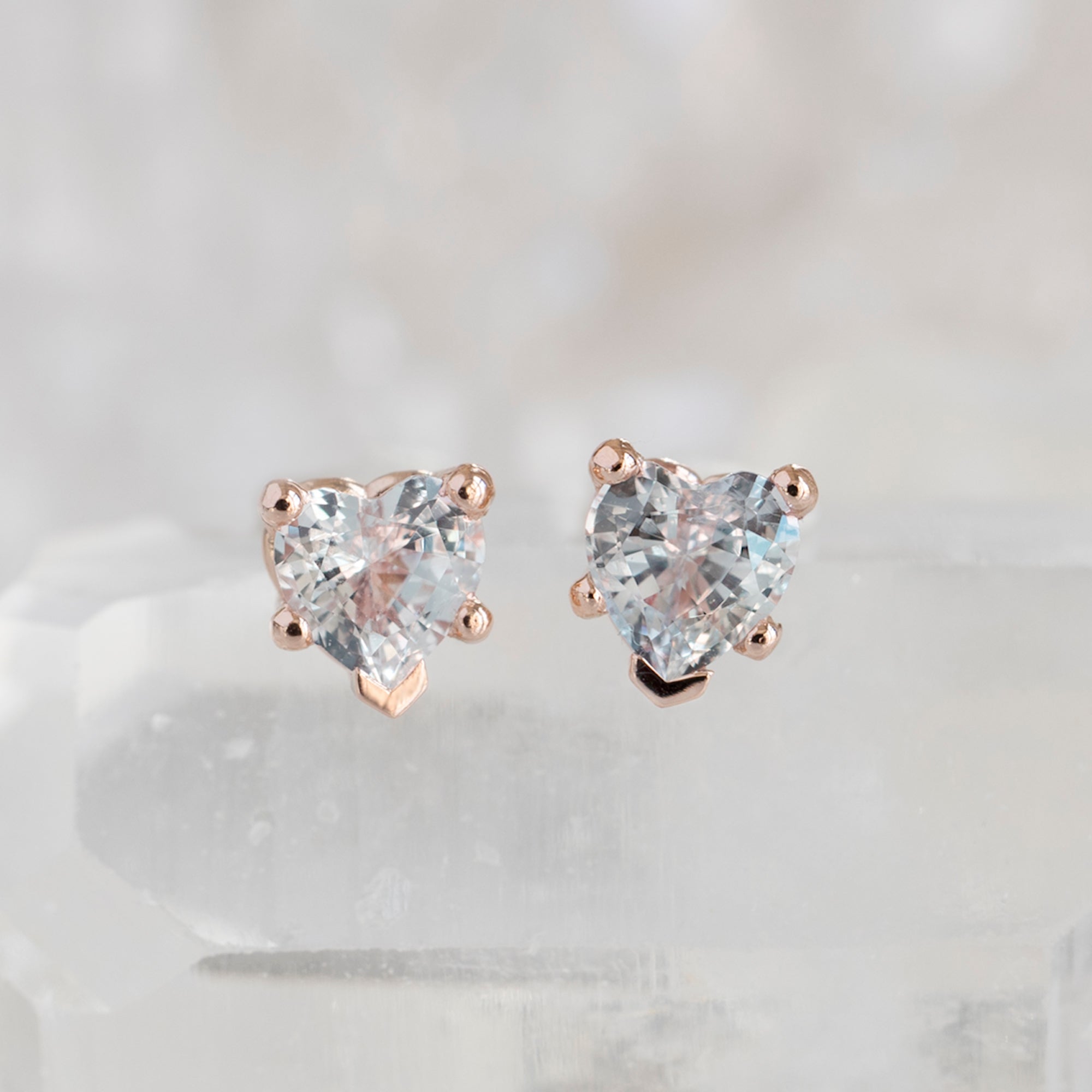 The White Sapphire Gemstone Heart Stud Earrings | Yellow, Rose or White Gold