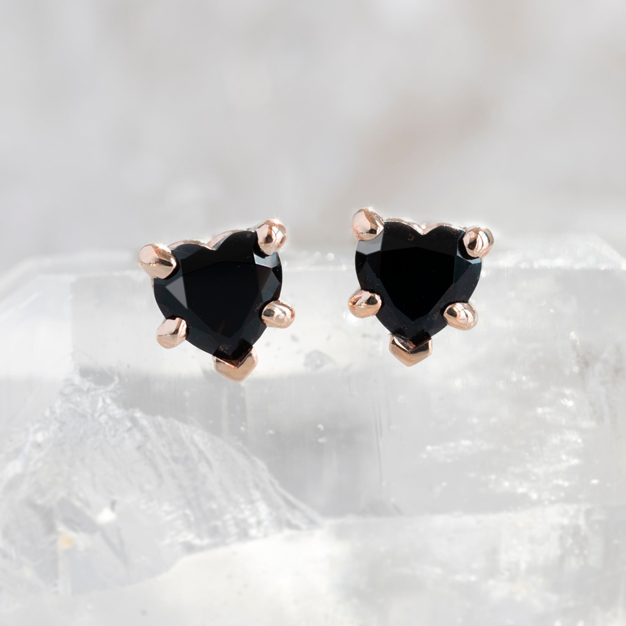 The Black Onyx Gemstone Heart Stud Earrings | Yellow, Rose or White Gold