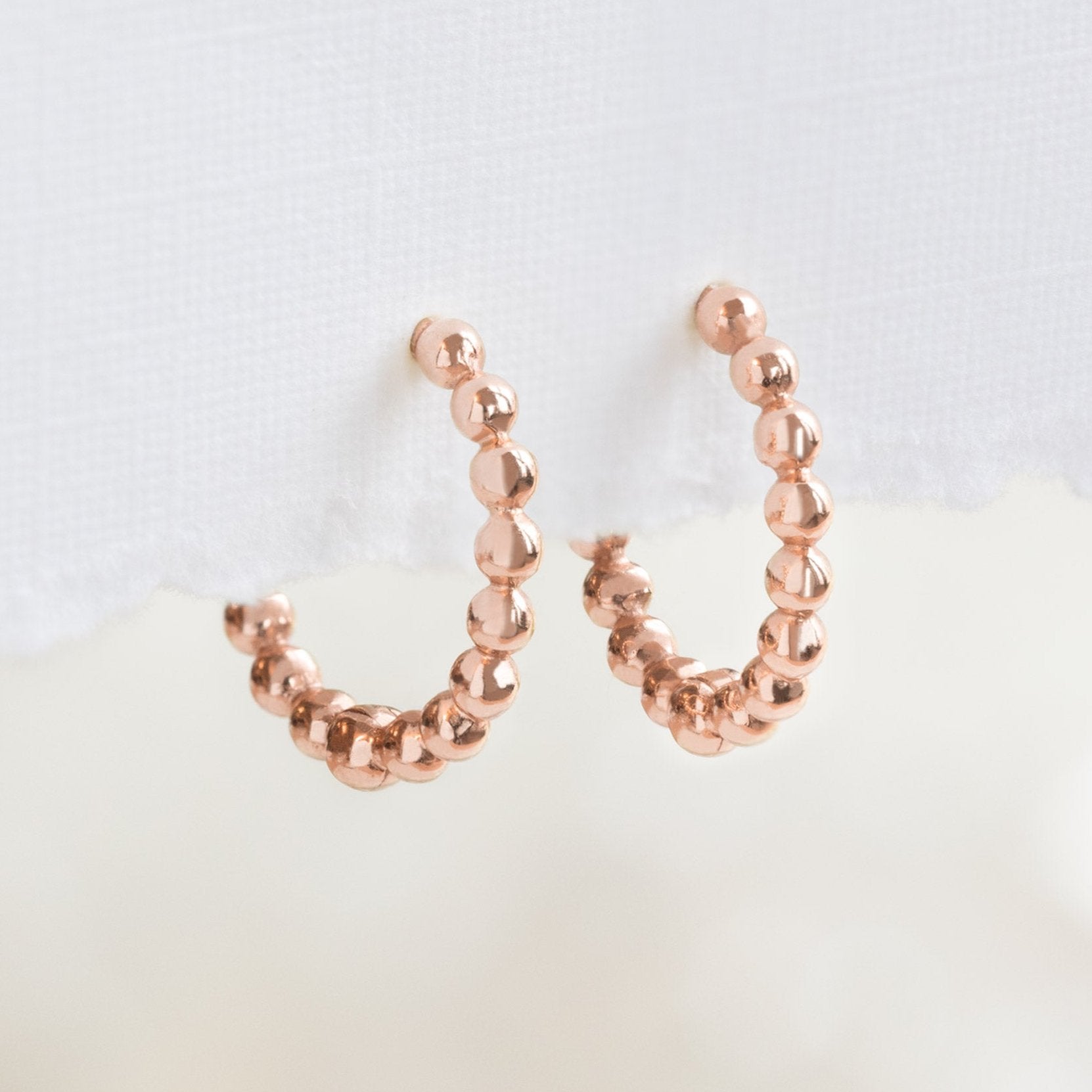The Beaded Huggie Hoops | Yellow, Rose or White Gold