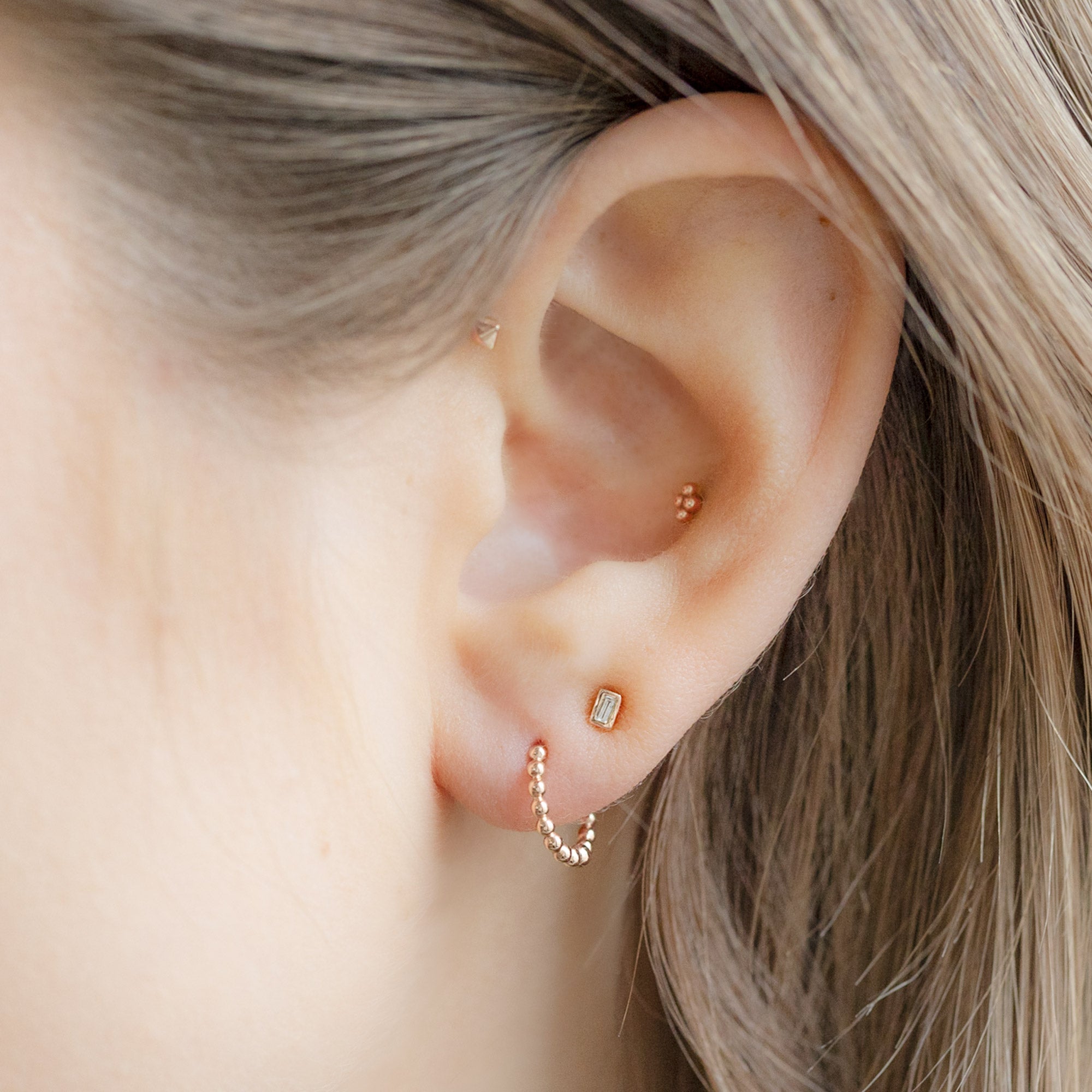 The Beaded Huggie Hoops | Yellow, Rose or White Gold