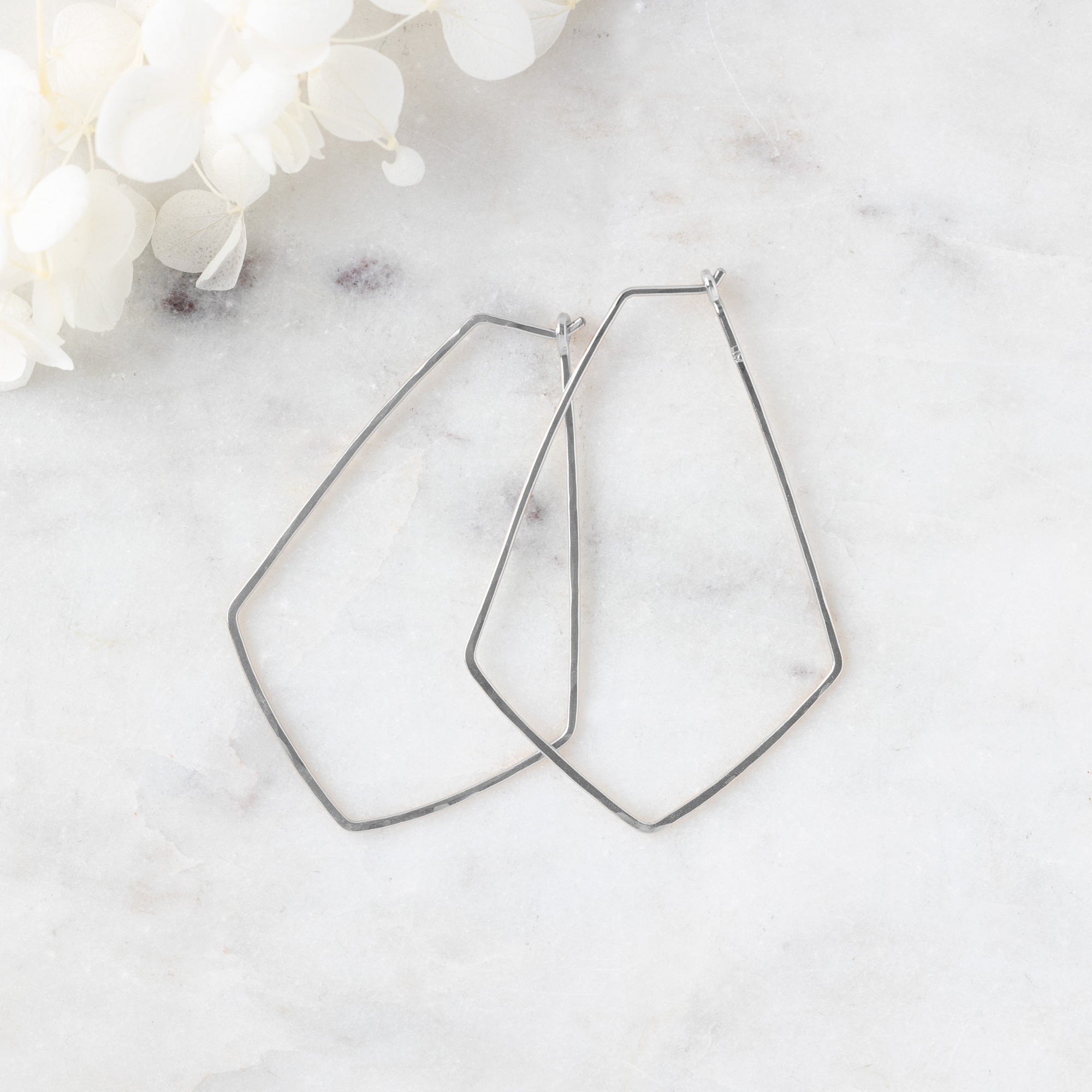 The Hexagon Hoop Earrings | Yellow, Rose, White or Sterling Silver
