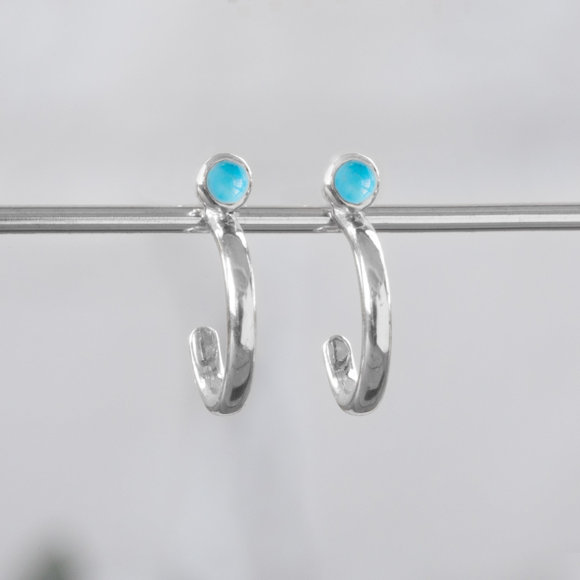 Turquoise Birthstone Hoop Earrings | Yellow, Rose or White Gold