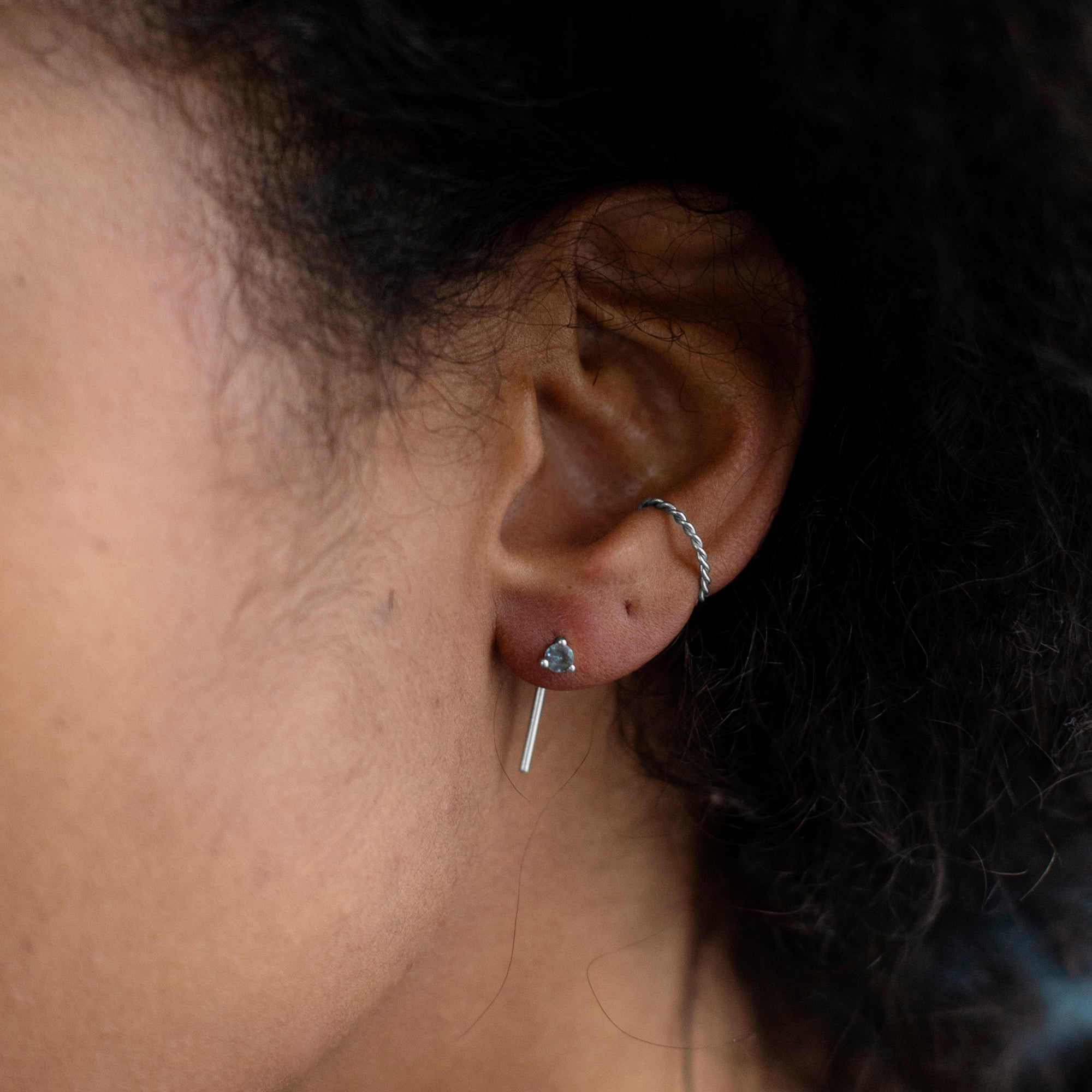 The Blue Montana Sapphire Staple Thread Earrings | Yellow, Rose, White or Sterling Silver