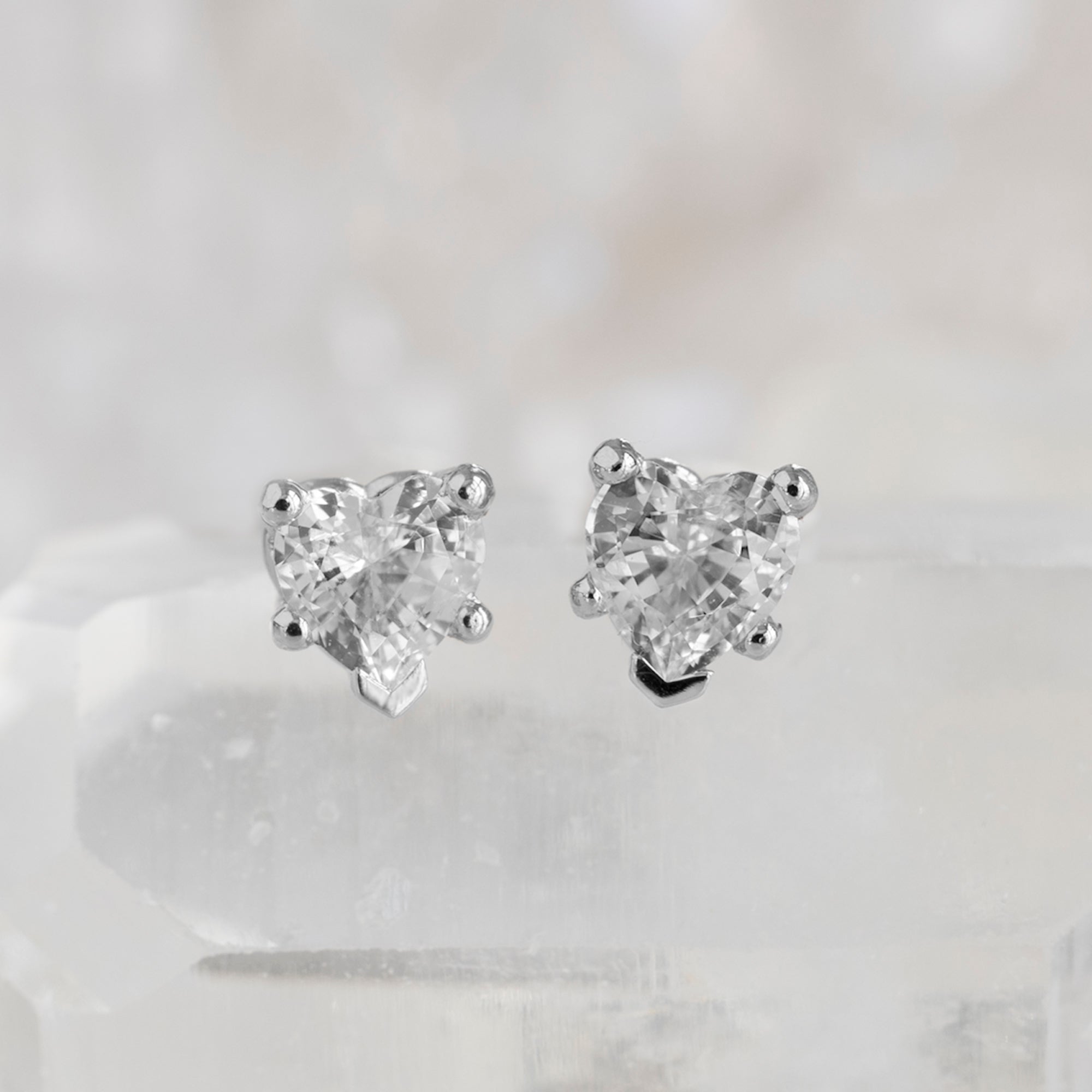 The White Sapphire Gemstone Heart Stud Earrings | Yellow, Rose or White Gold