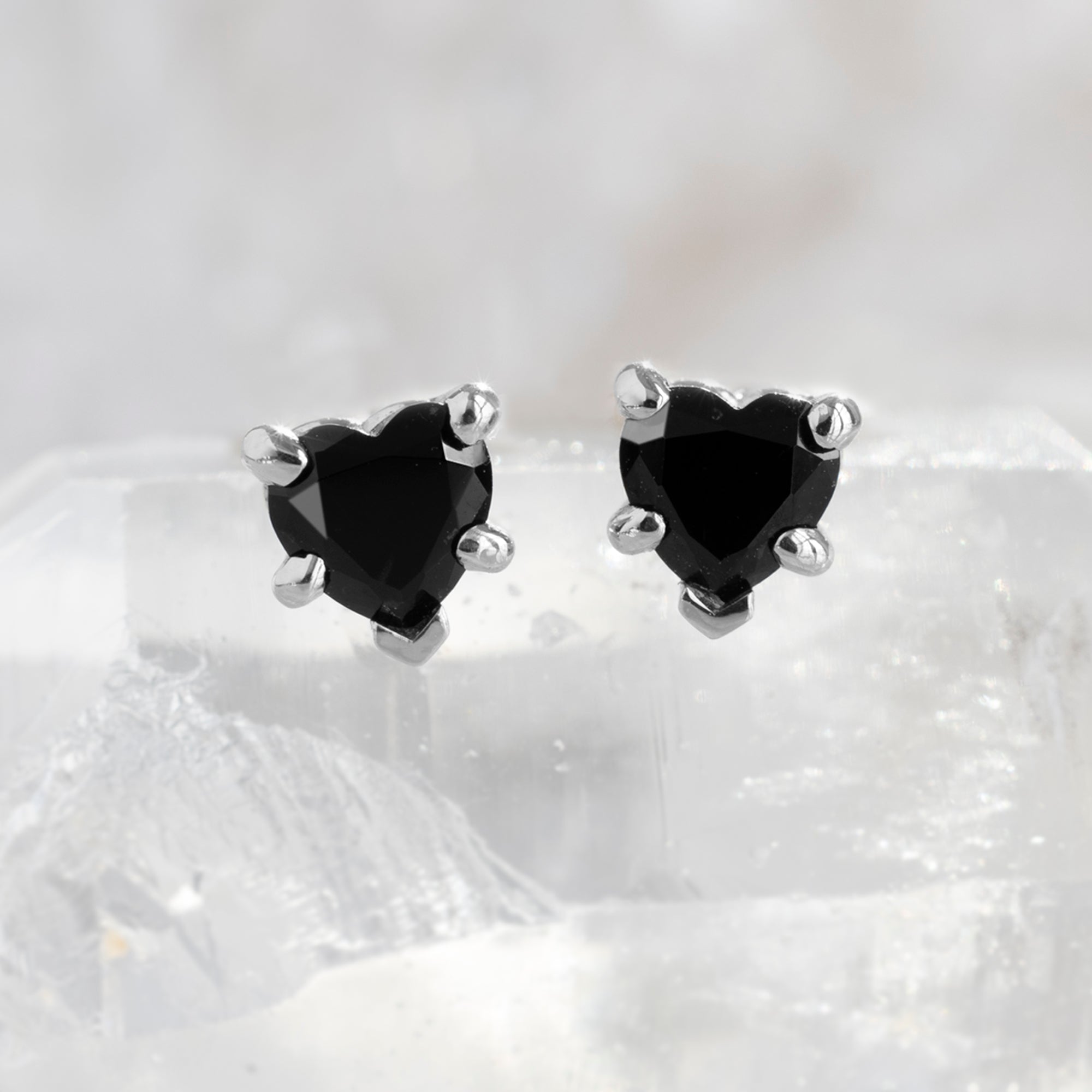 The Black Onyx Gemstone Heart Stud Earrings | Yellow, Rose or White Gold
