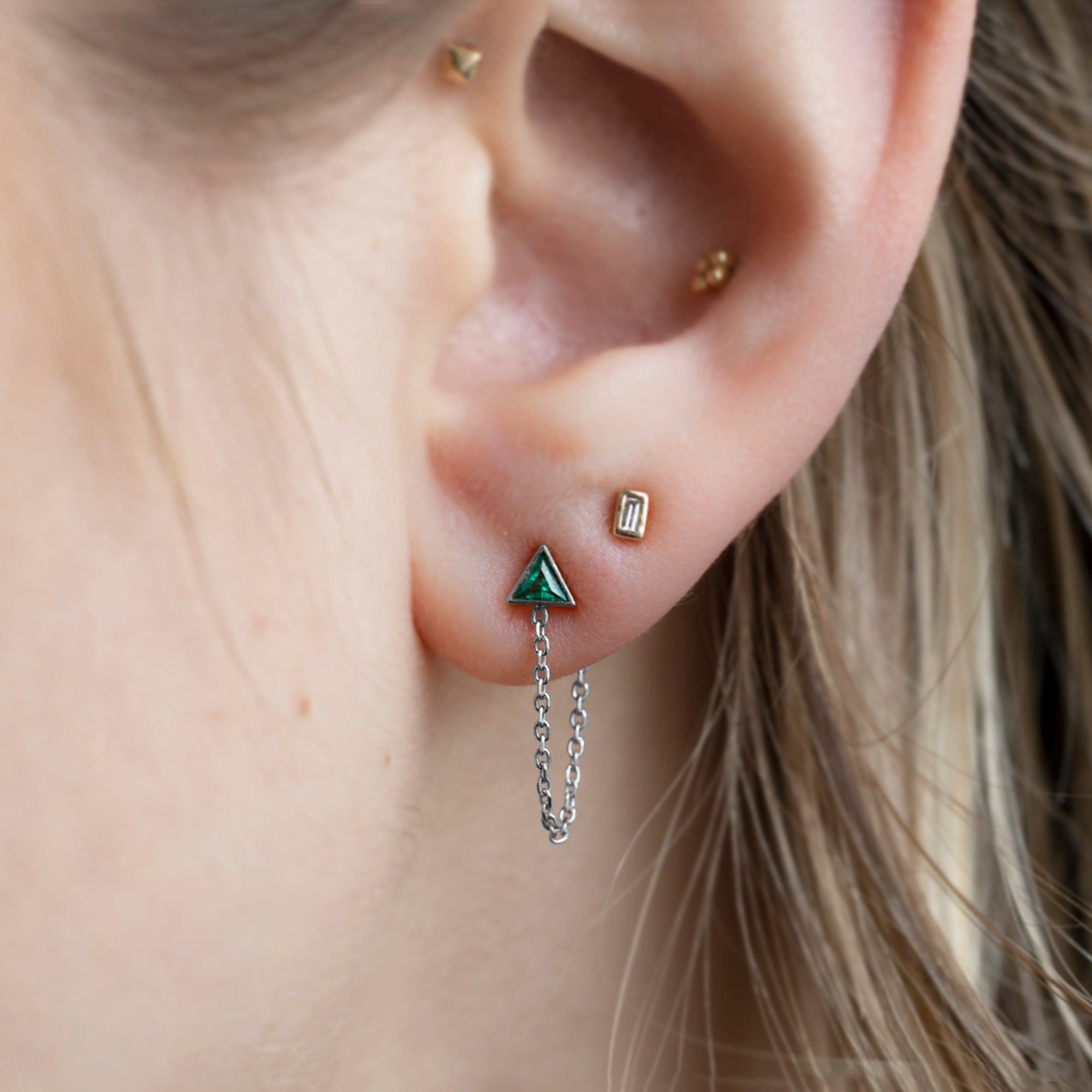 The Emerald Trillion Chain Hoop Earrings | Yellow, Rose or White Gold