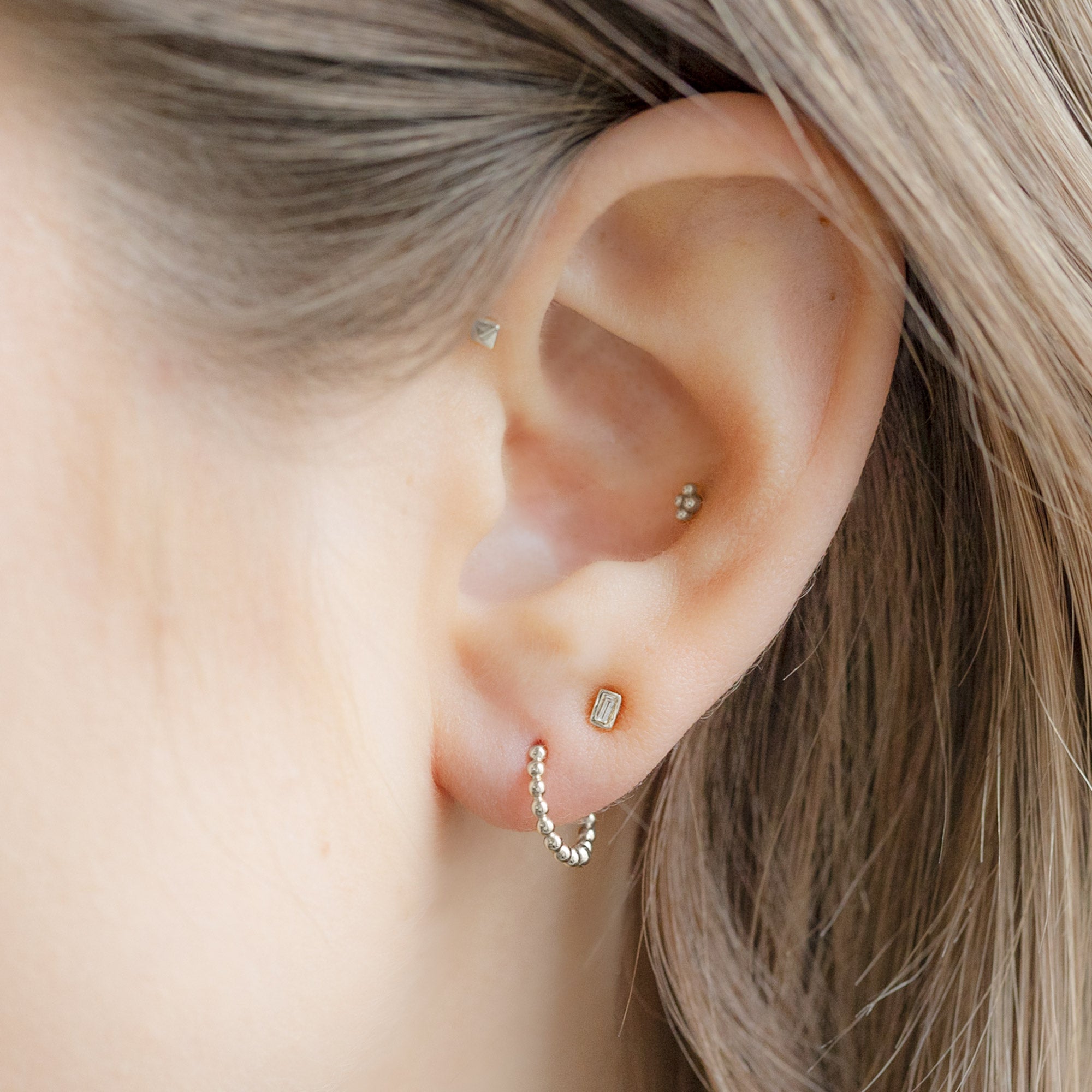 The Beaded Huggie Hoops | Yellow, Rose or White Gold