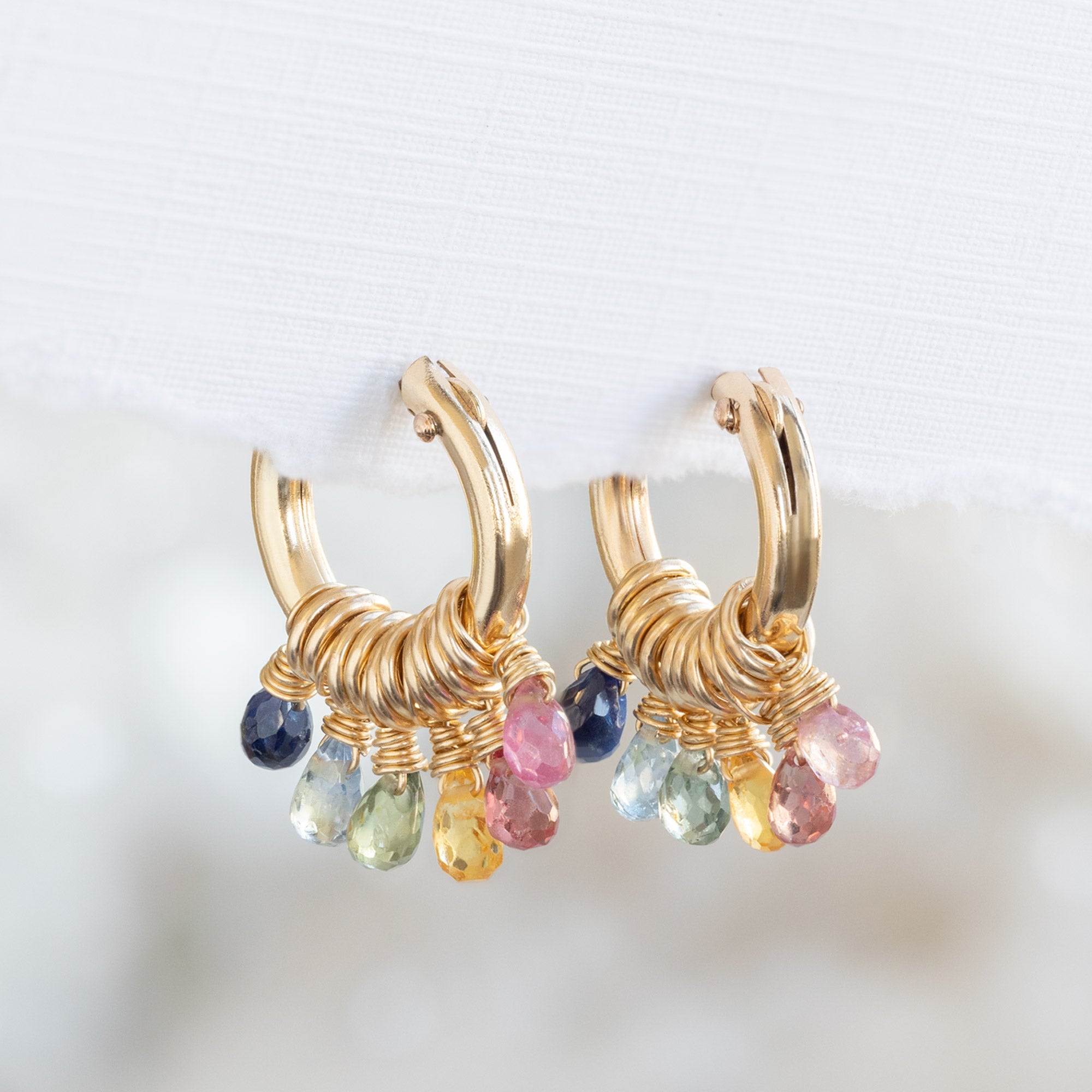 The Rainbow Sapphire Hoop Earrings | Yellow Gold