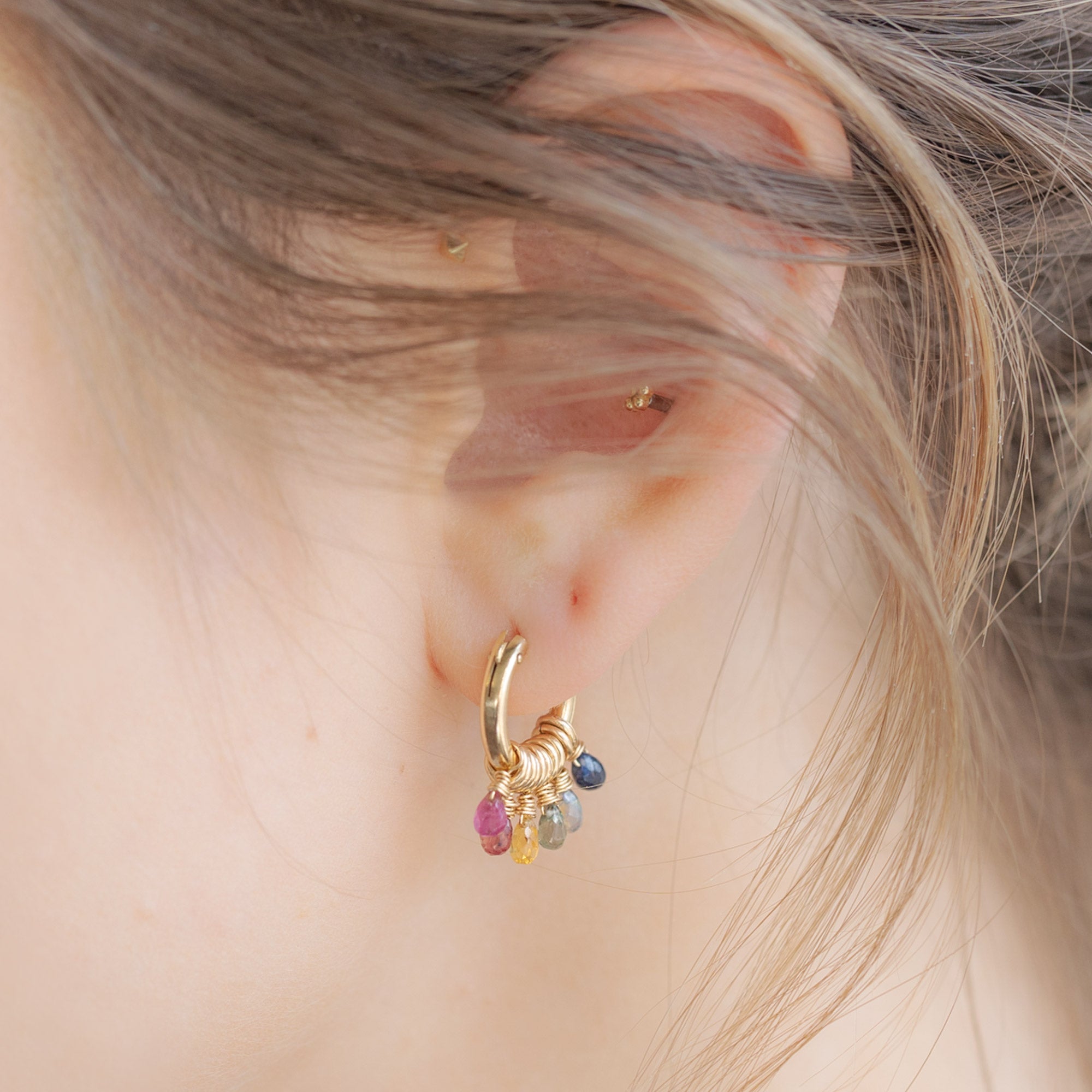 The Rainbow Sapphire Hoop Earrings | Yellow Gold