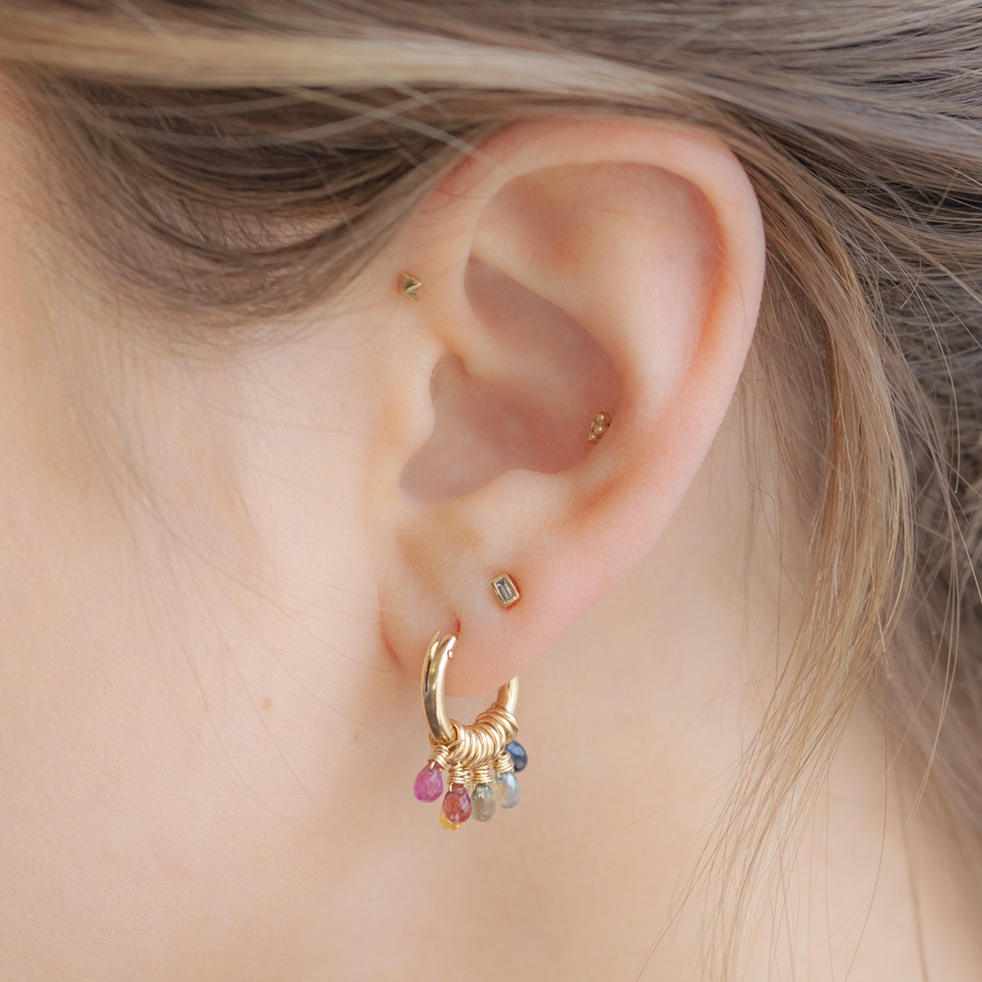 The Rainbow Sapphire Hoop Earrings | Yellow Gold
