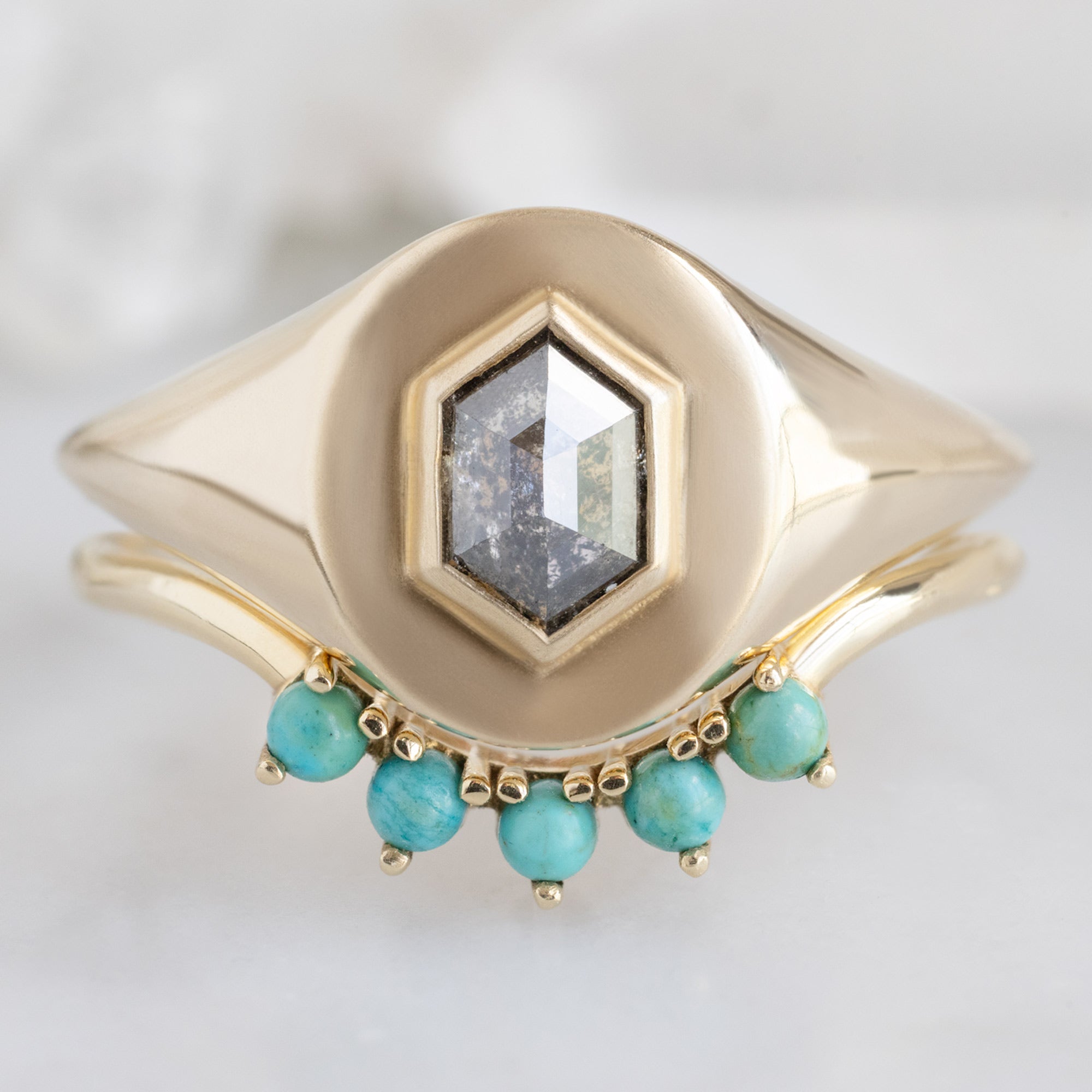 The Signet Ring | 0.38ct Hexagon Salt and Pepper Diamond in 10K Yellow Gold