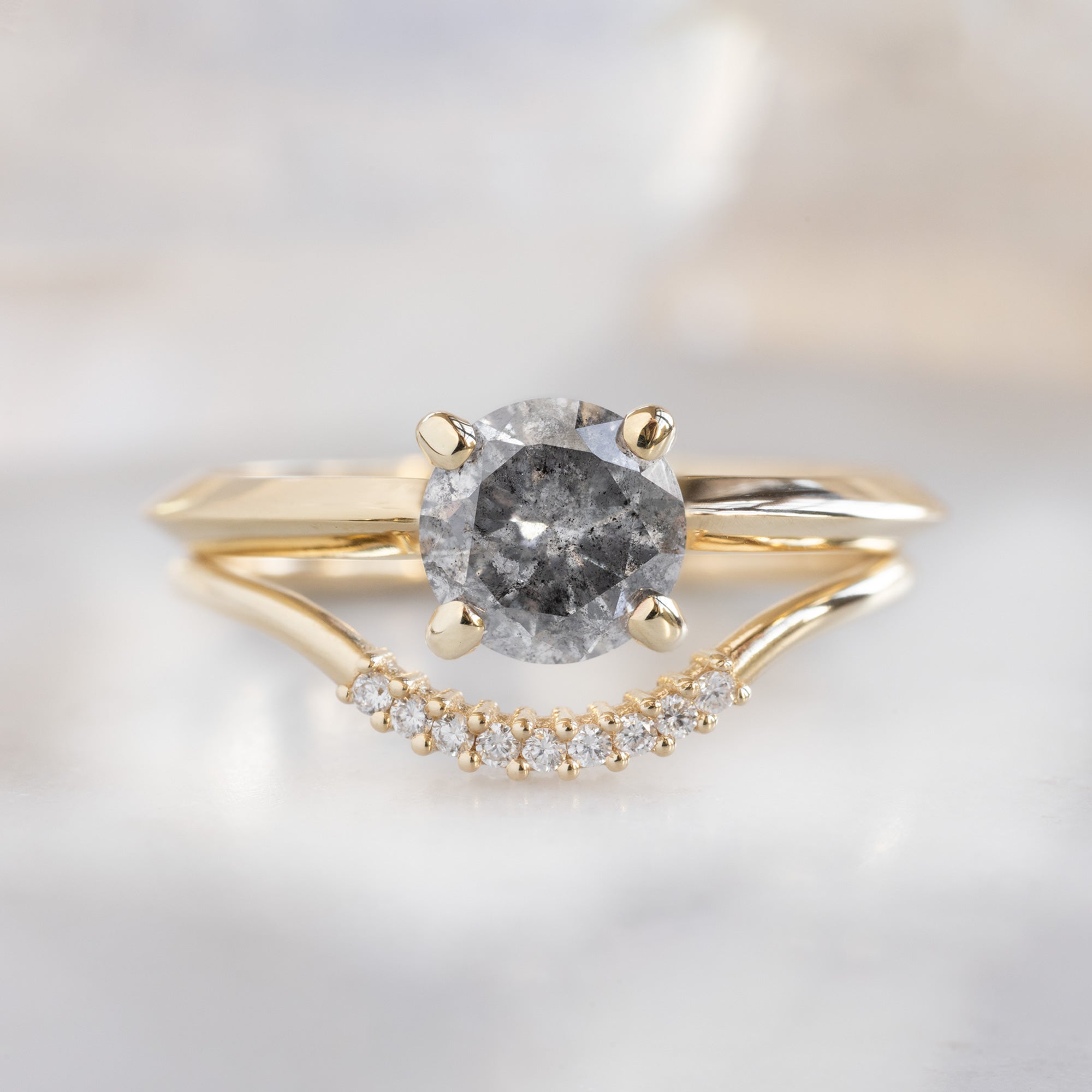 The Bryn Ring | 1.05ct Round Salt and Pepper Diamond in 14K Yellow Gold