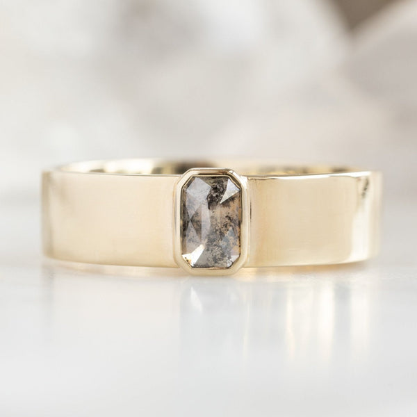 The Cigar Band with an Emerald-Cut Salt and Pepper Diamond | Yellow, Rose or White Gold