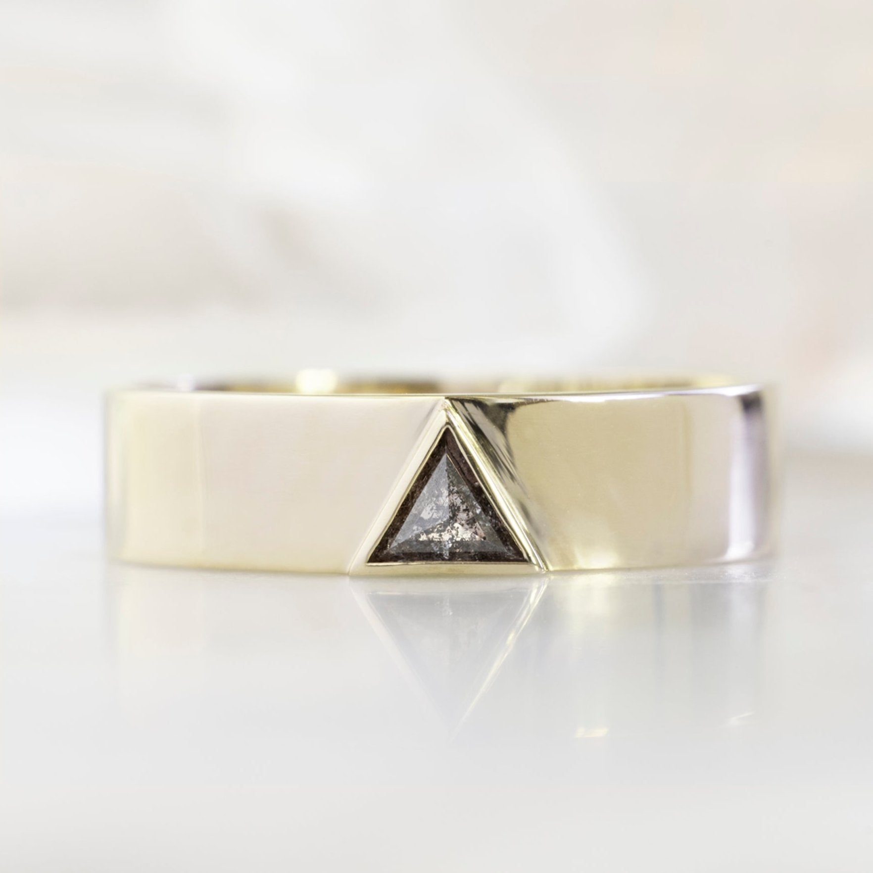 The Cigar Band with a Trillion Salt and Pepper Diamond | Yellow, Rose or White Gold