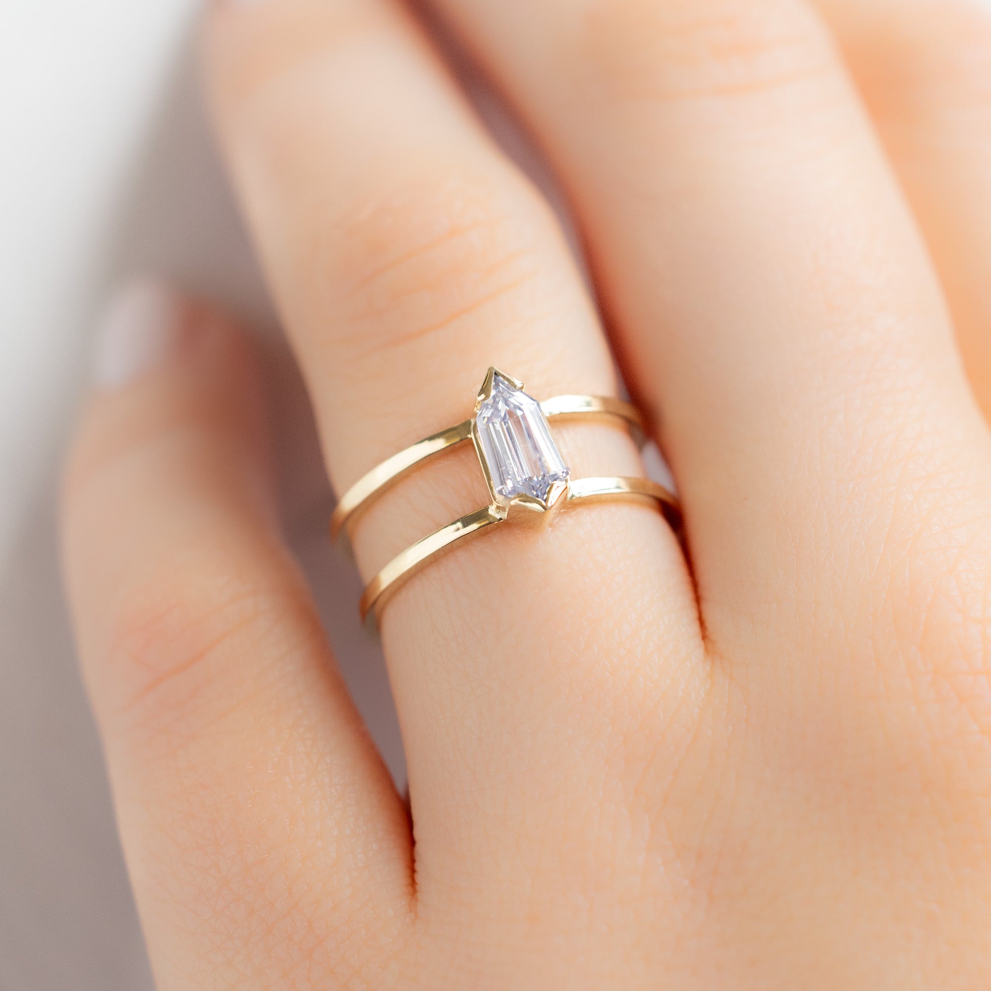The Poppy Ring | 0.69ct Geometric Natural White Diamond in 14K Yellow Gold