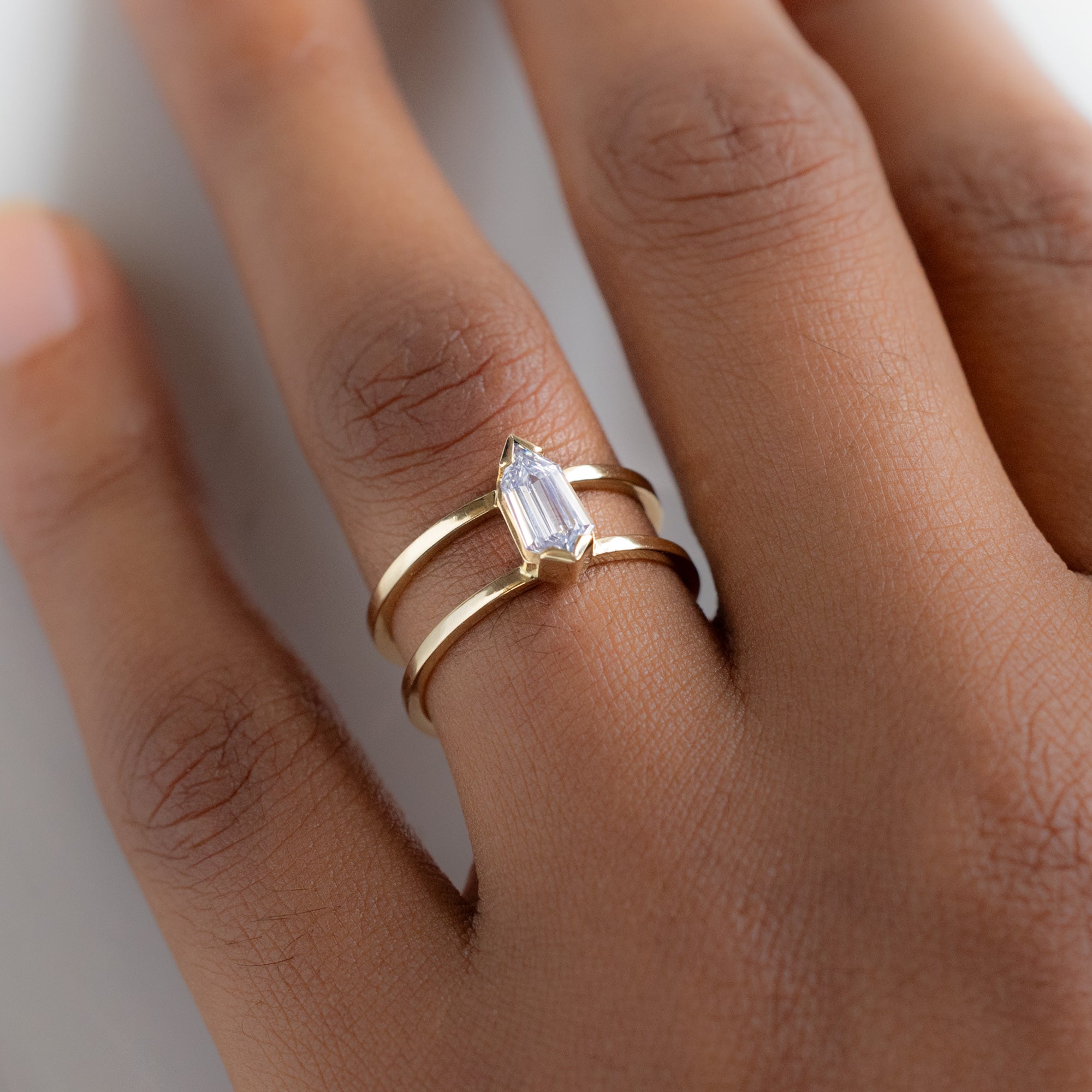 The Poppy Ring | 0.69ct Geometric Natural White Diamond in 14K Yellow Gold