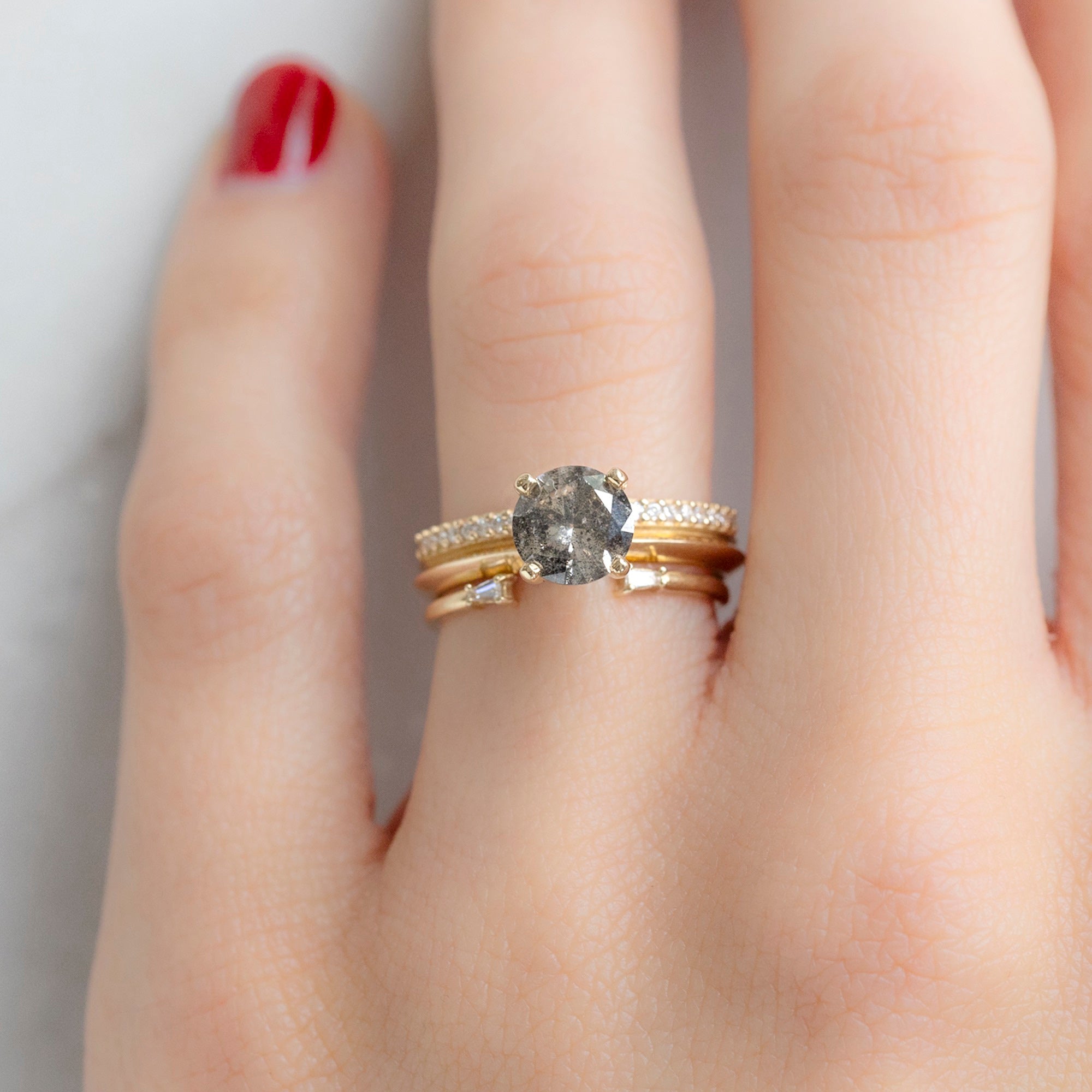 buy:the-duo-pave-ring-1-14ct-round-salt-and-pepper-diamond-in-14k-yellow-gold,open-cuff-baguette-white-diamond-stacking-band-14k-or-18k-yellow-gold