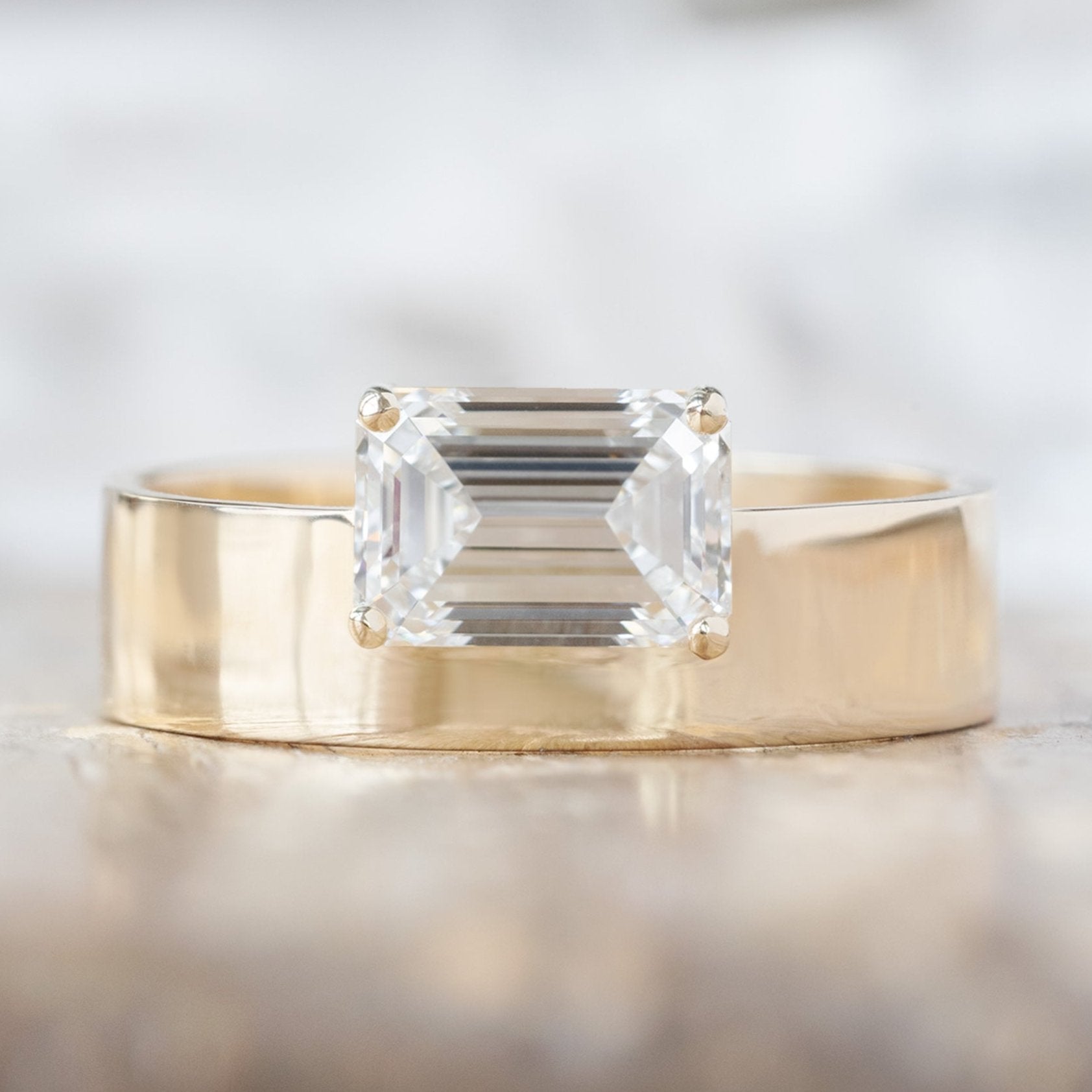 The Cigar Band | 0.90ct Lab Grown Emerald-Cut White Diamond in 14K Yellow Gold