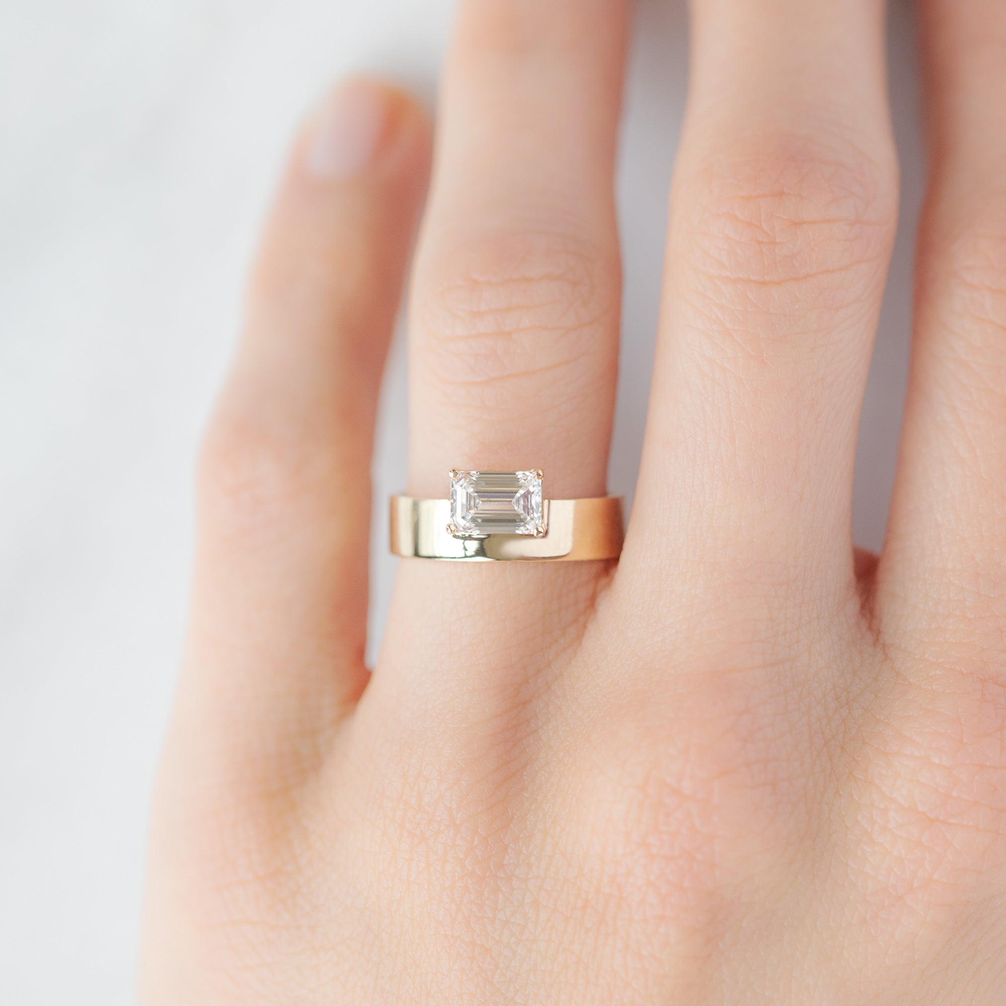 The Cigar Band | 0.90ct Lab Grown Emerald-Cut White Diamond in 14K Yellow Gold