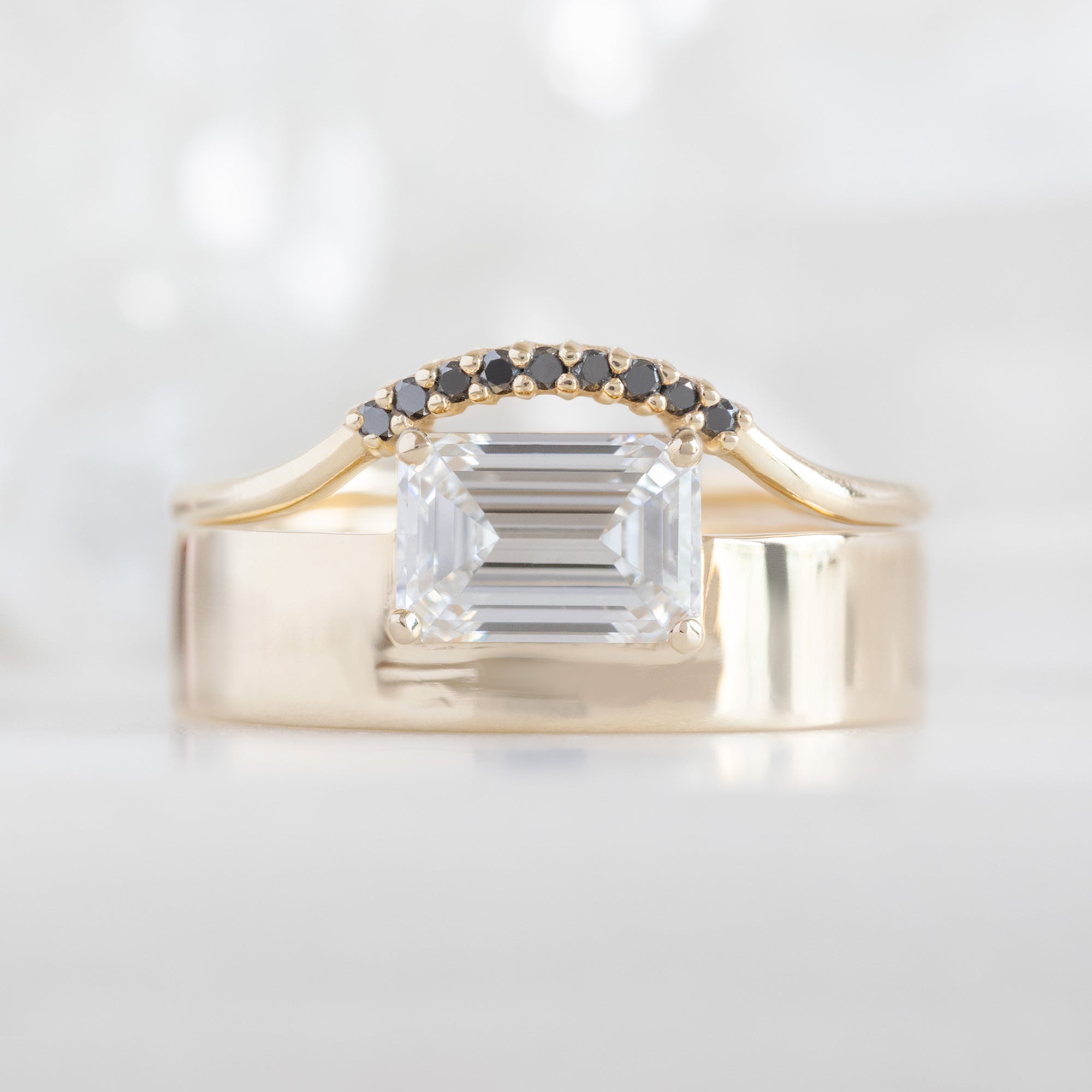 The Cigar Band | 0.90ct Lab Grown Emerald-Cut White Diamond in 14K Yellow Gold