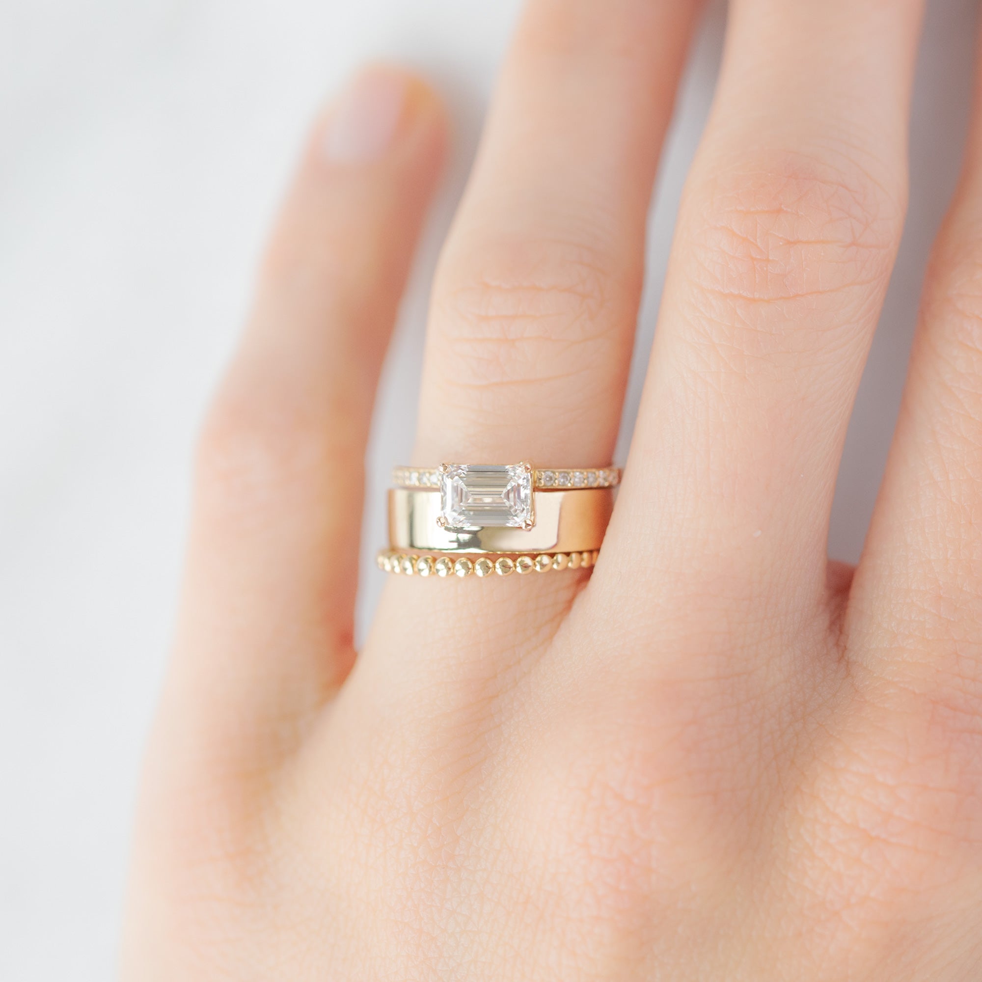 buy:open-cuff-white-diamond-pave-stacking-band-14k-or-18k-yellow-gold,the-cigar-band-0-90ct-lab-grown-emerald-white-diamond-in-14k-yellow-gold,the-gold-beaded-stacking-ring-14k-yellow-gold