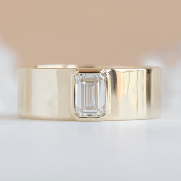The Cigar Band with a Lab Grown Emerald White Diamond | Yellow, Rose or White Gold