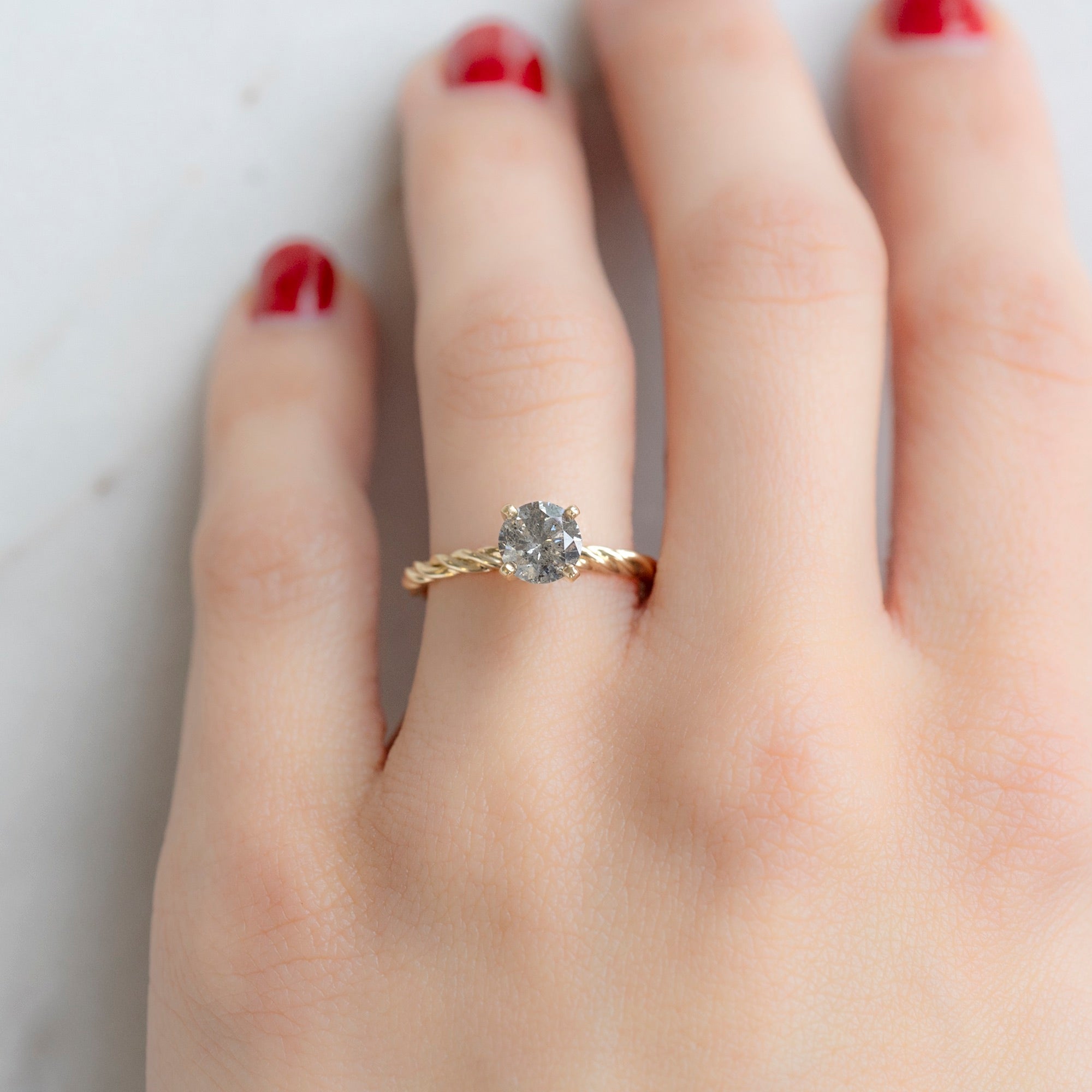 The Braided Ring | 1.01ct Round Salt and Pepper Diamond in 14K Yellow Gold