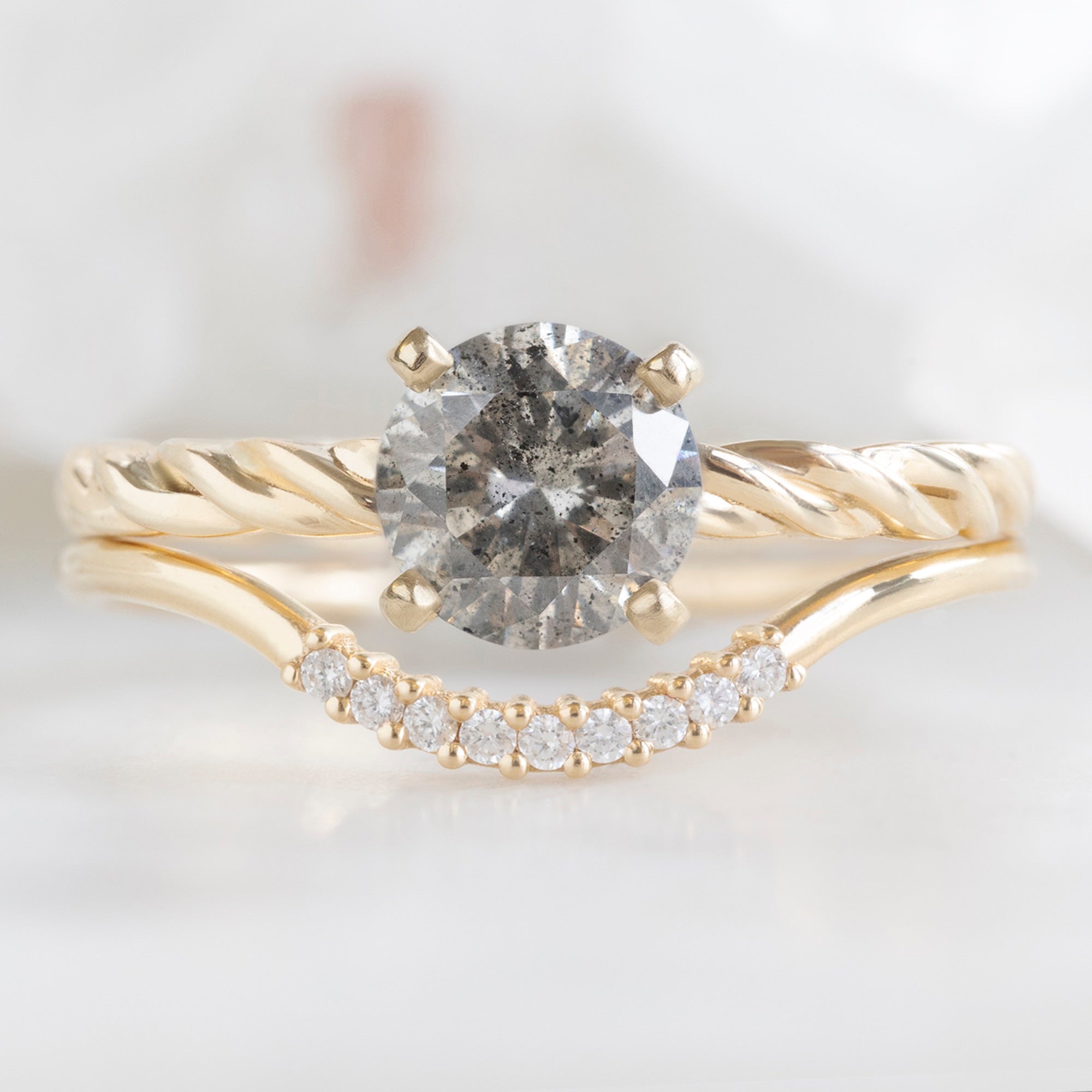The Braided Ring | 1.01ct Round Salt and Pepper Diamond in 14K Yellow Gold
