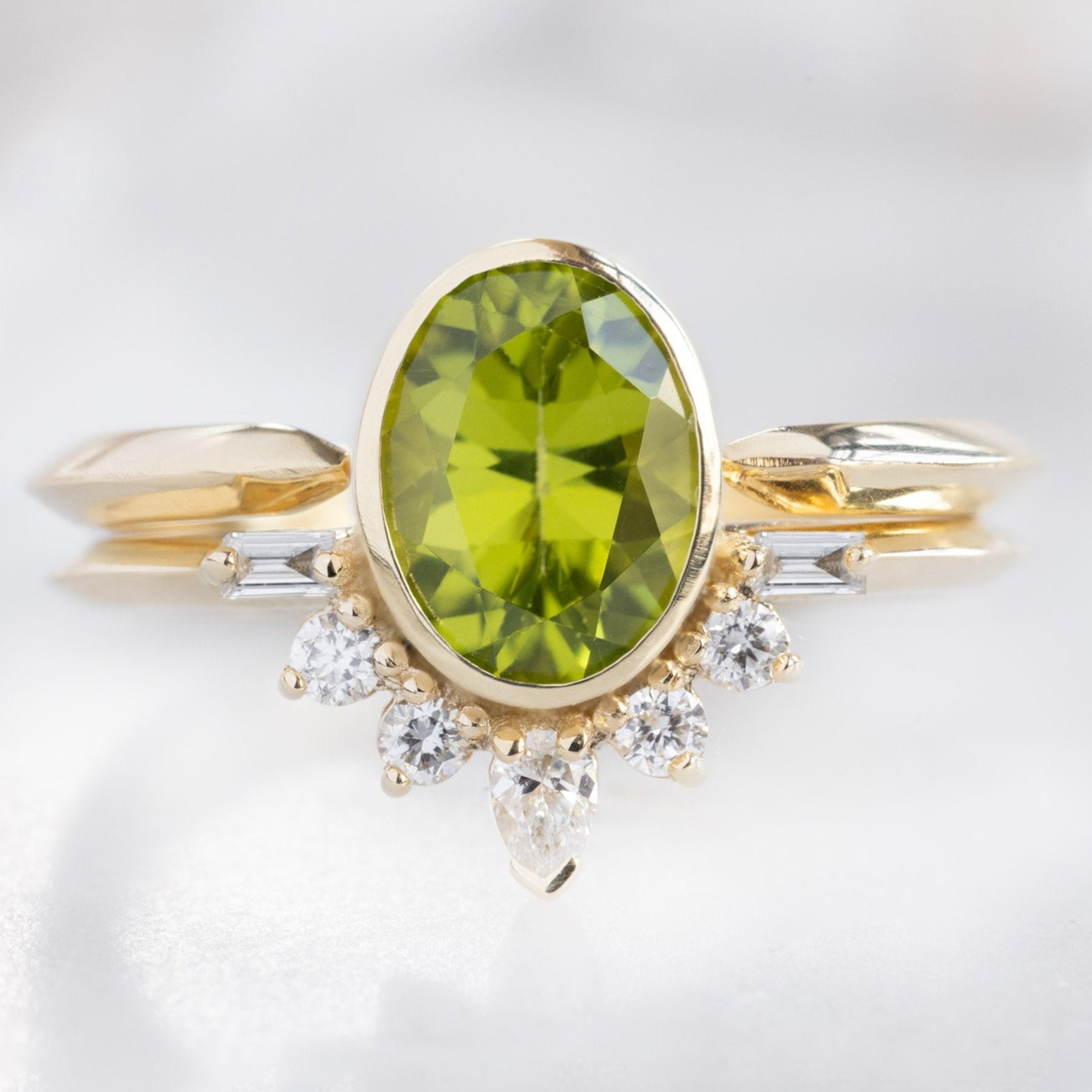 The Posy Ring | 1.36ct Oval Peridot in 14K Yellow Gold