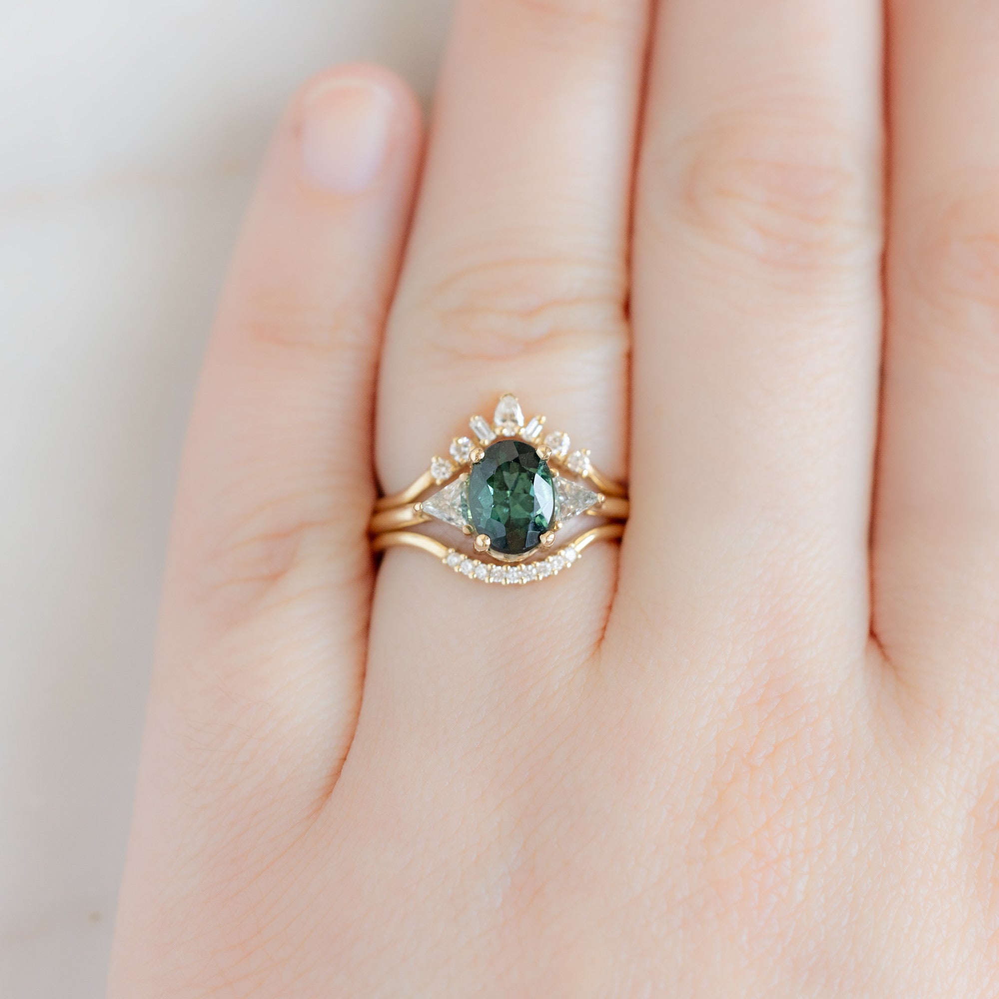 buy:geometric-white-diamond-sunburst-stacking-band-14k-or-18k-yellow-gold,the-jade-ring-1-49ct-oval-cut-tourmaline-in-14k-yellow-gold,white-diamond-pave-arc-stacking-band-14k-or-18k-yellow-gold