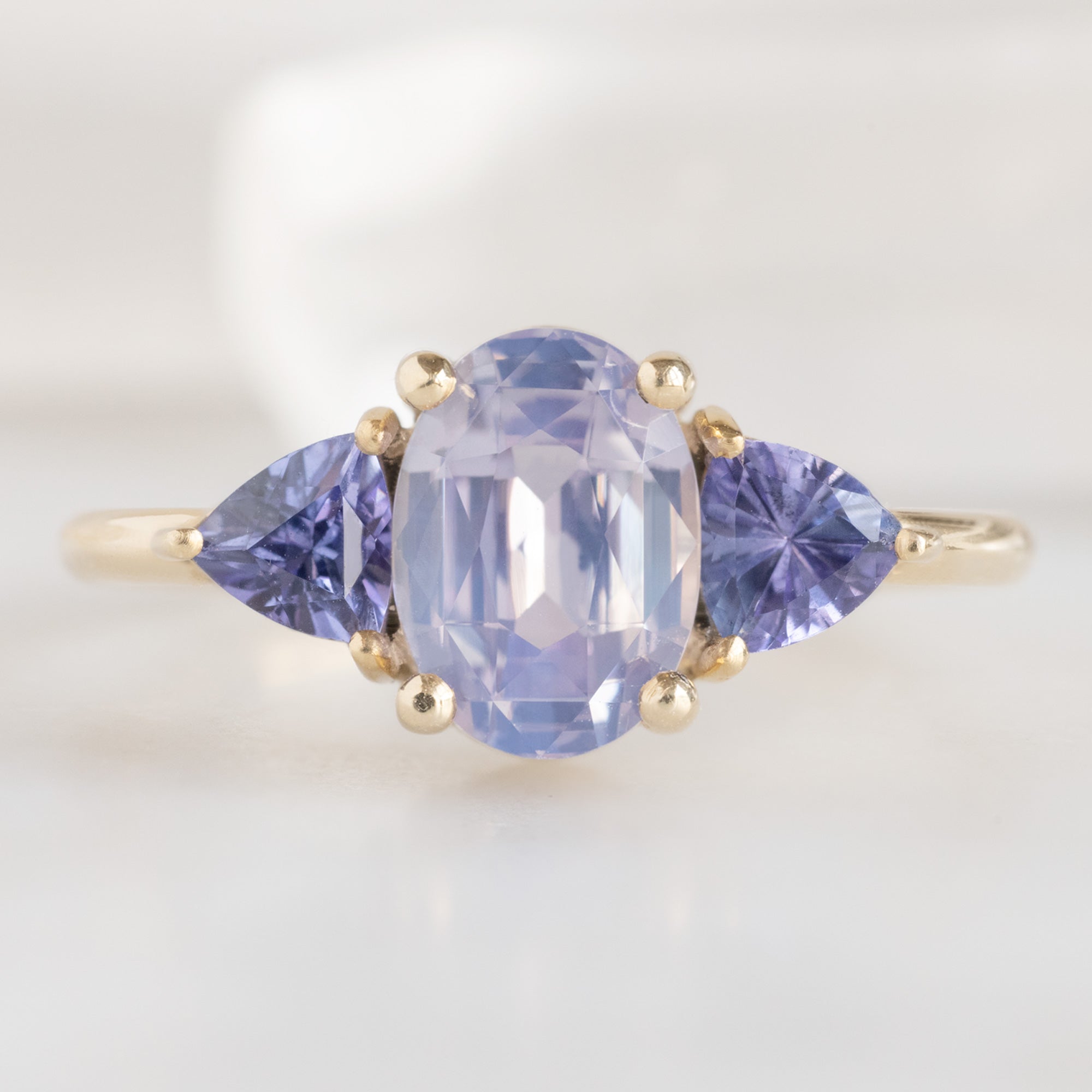The Watercolor Jade Ring with a 1.81ct Oval Lavender Sapphire in 14K Yellow Gold