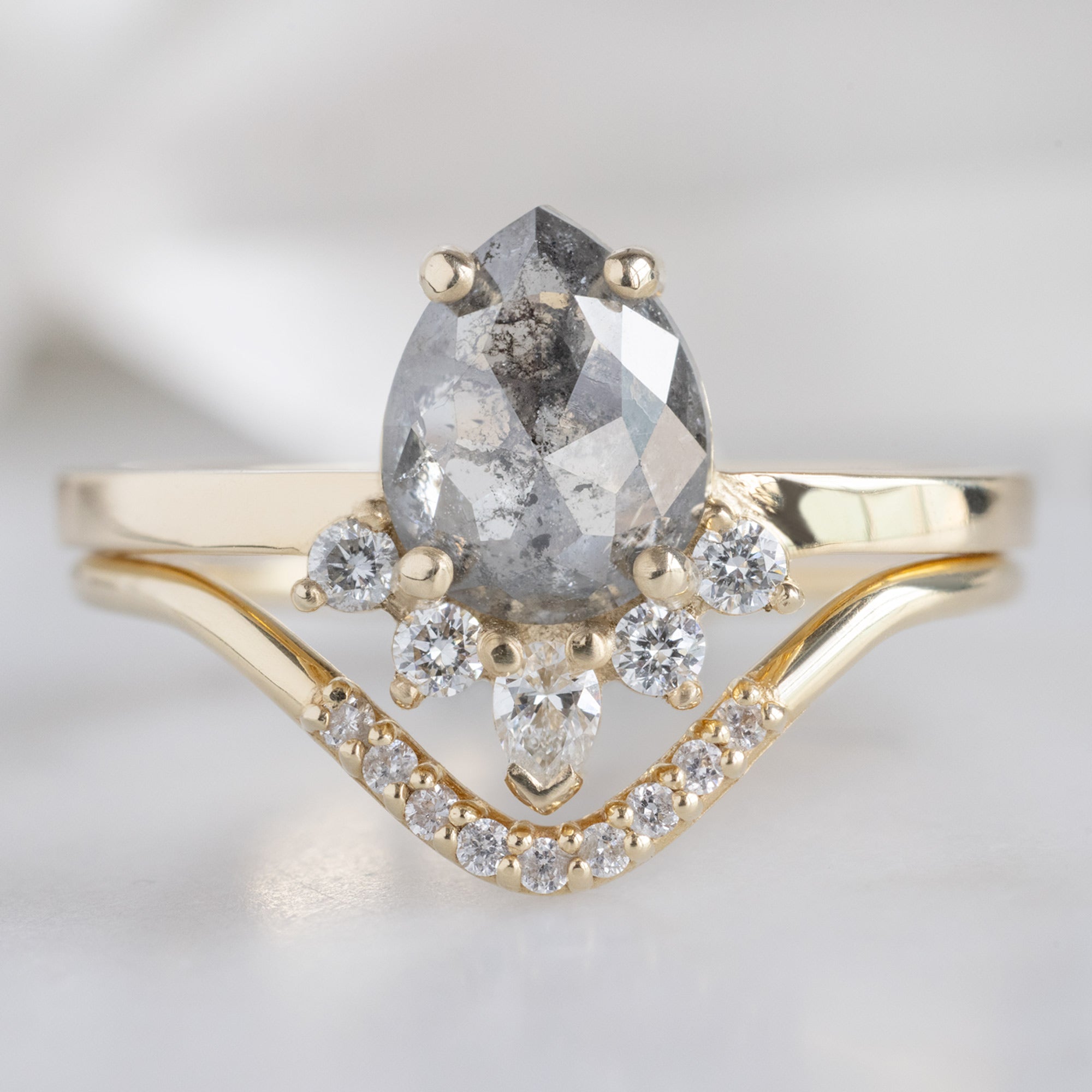 The Aster Ring | 0.95ct Pear Salt and Pepper Diamond in 14K Yellow Gold